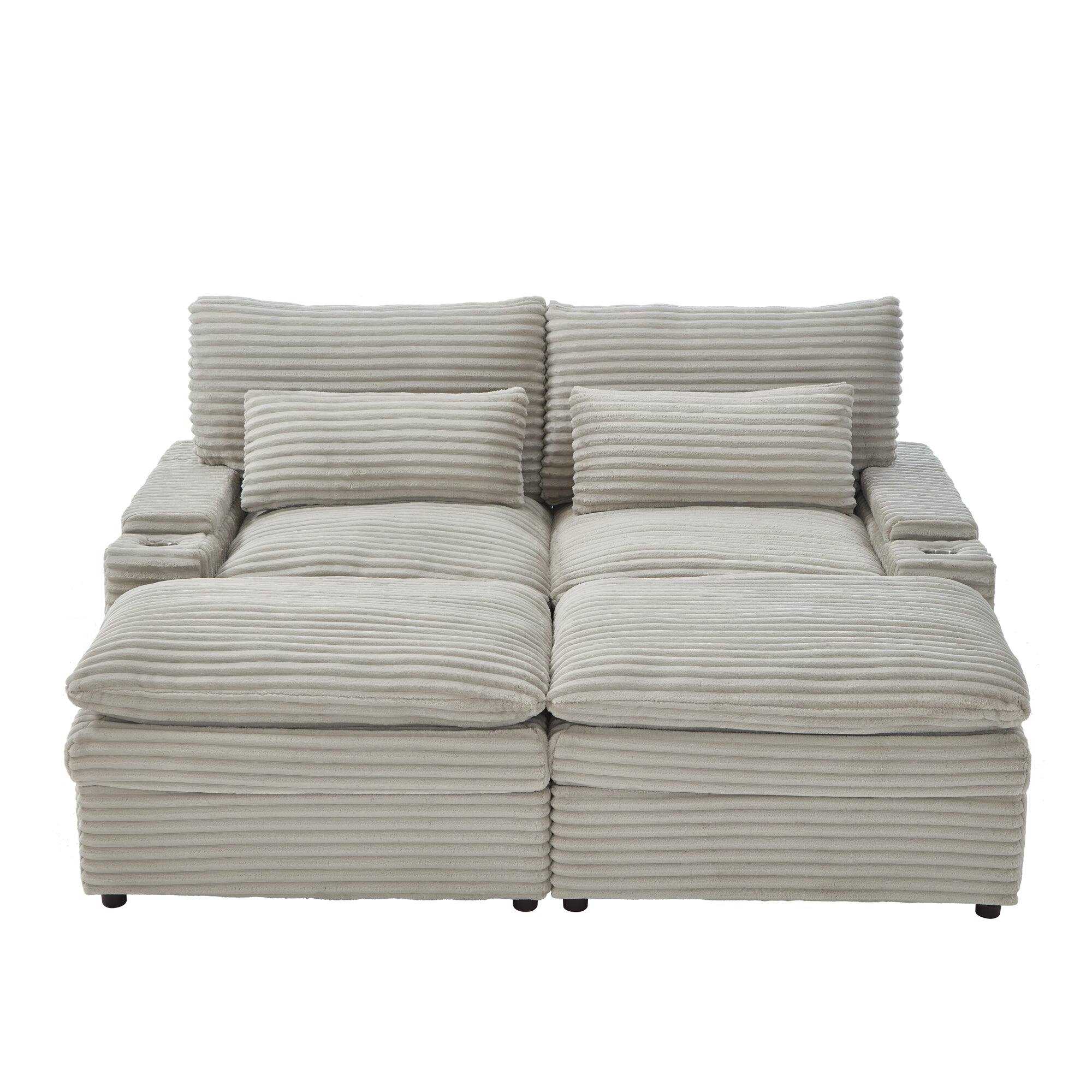 Front. Boyel Living - 70.9 inch Free-combined Sectional Sofa with Storage Space Two Movable Ottomans Four USB Ports and Cup Holders in Gray - Gray.