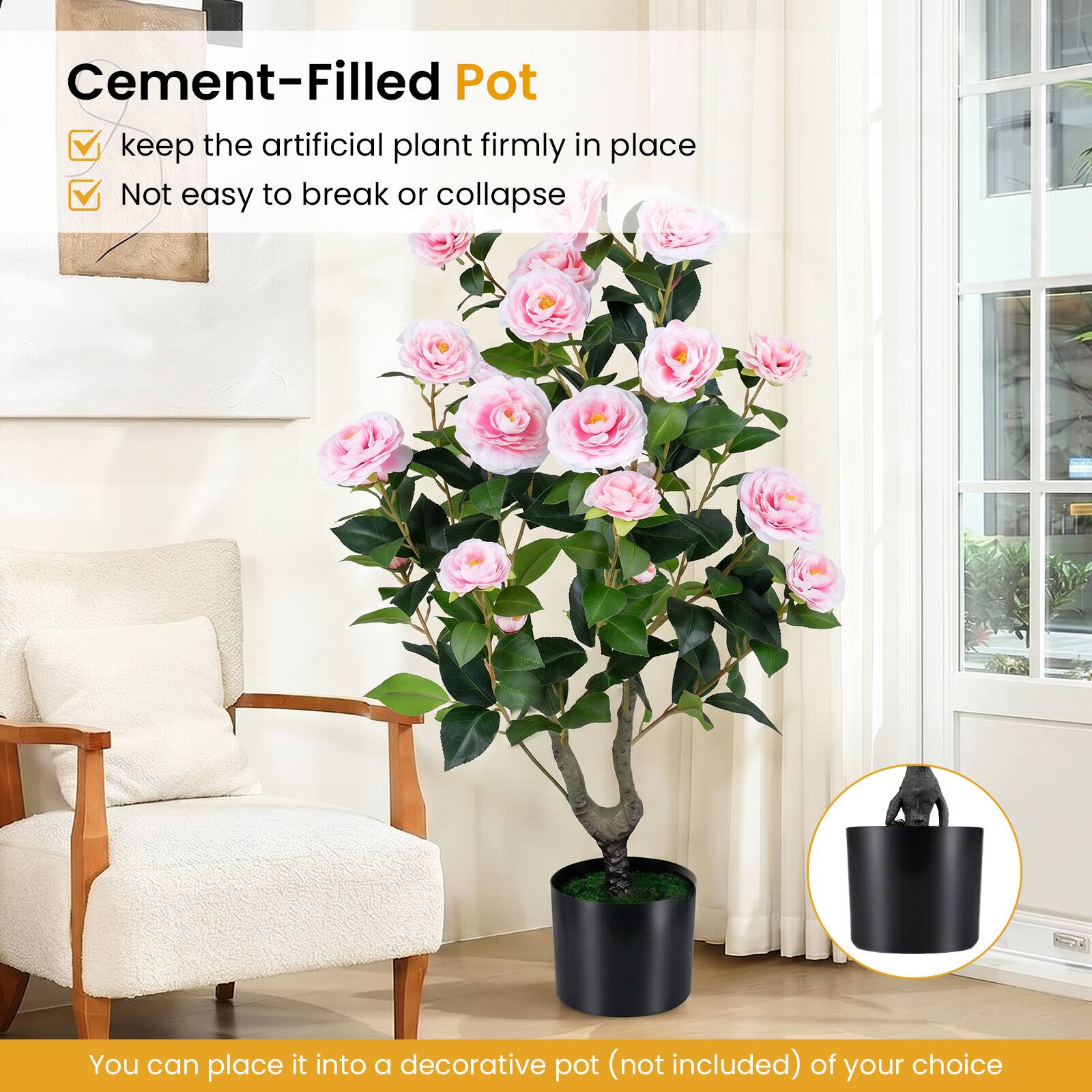 Cement-Filled Pot

- Keep the artificial plant firmly in place
- Not easy to break or collapse

You can place it into a decorative pot (not included) of your choice