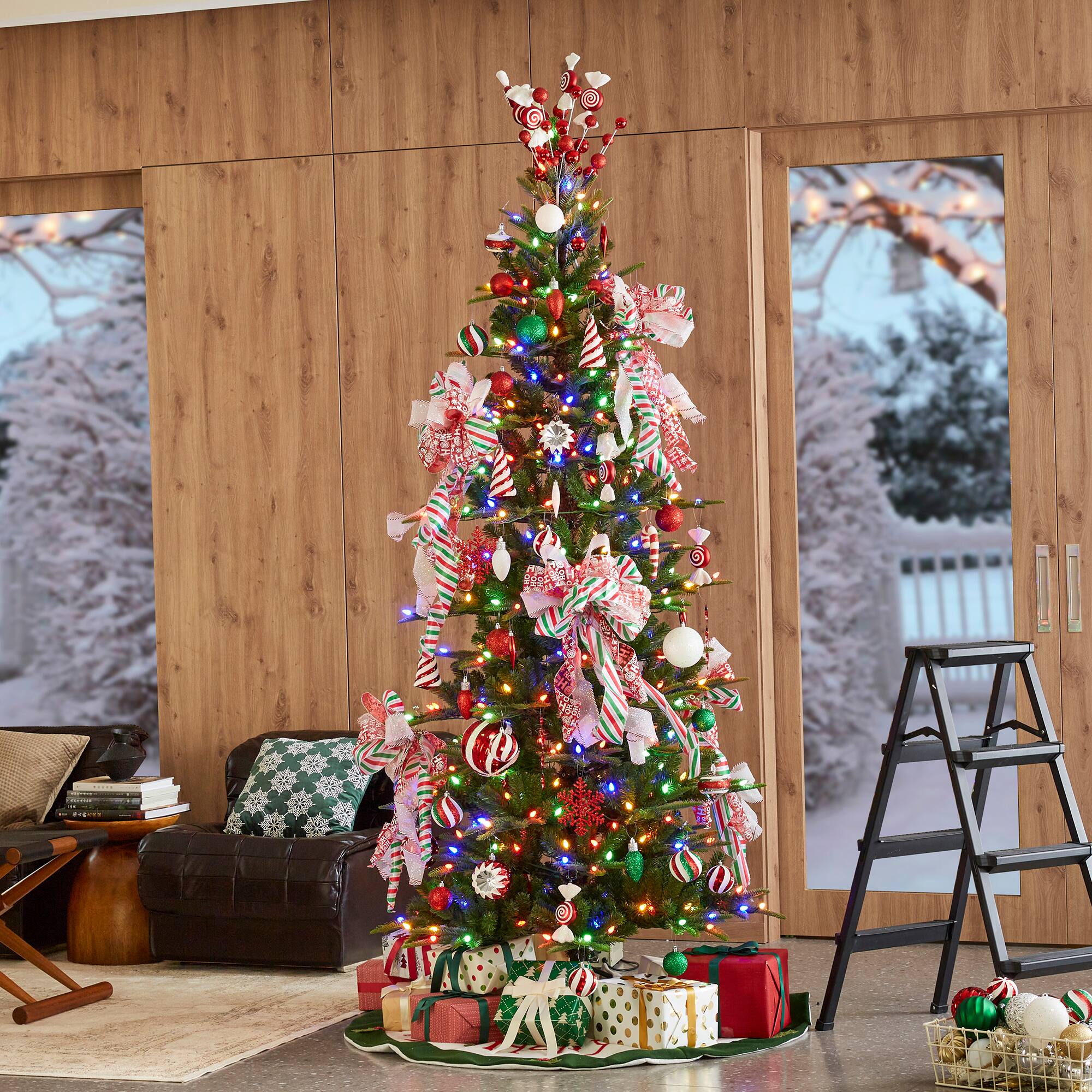 Alt View 9. Glitzhome - 7.5ft Pre-Lit Slim Fir Artificial Christmas Tree with 350 Strawberry Lights - Green.