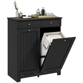 Homcom - Laundry Cabinet with 2 Removable Baskets, Tilt Out Laundry Hamper with 2 Drawers and 2 Beadboard Doors - Black
