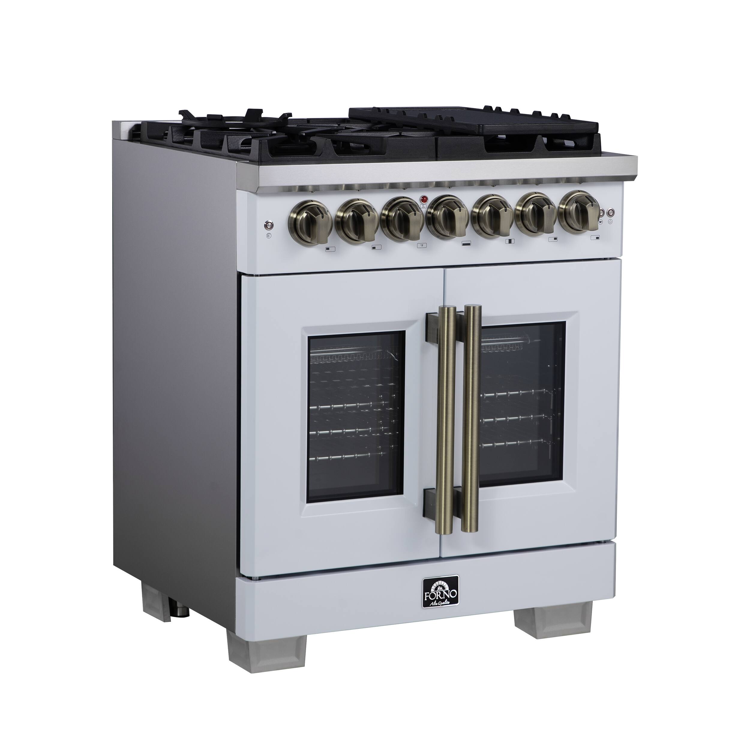 Left. Forno Appliances - Capriasca 4.32 Cu. Ft. Dual Fuel Range with French Door Design - White.