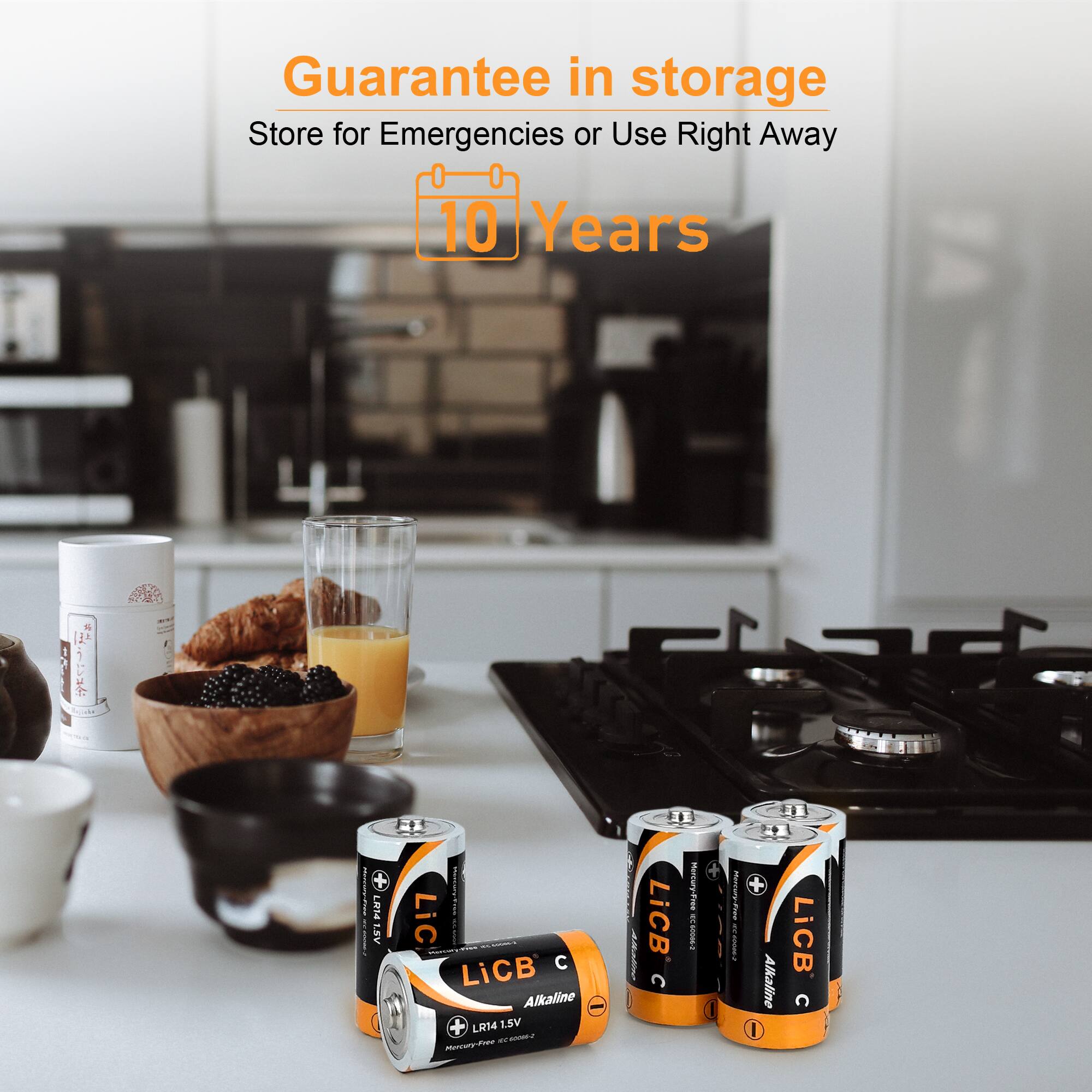 Guarantee in storage  
Store for Emergencies or Use Right Away  
10 Years  

LR14 1.5V  
LIC SAVE THE 10% SYLVIVE LiCB Alkaline - LR14 1.5V Mercury-Free 1000066-2  
LiCB 8  
Mercury-Free 60046-3  
- Mercury-Free  
+ Alkaline  
LiCB C