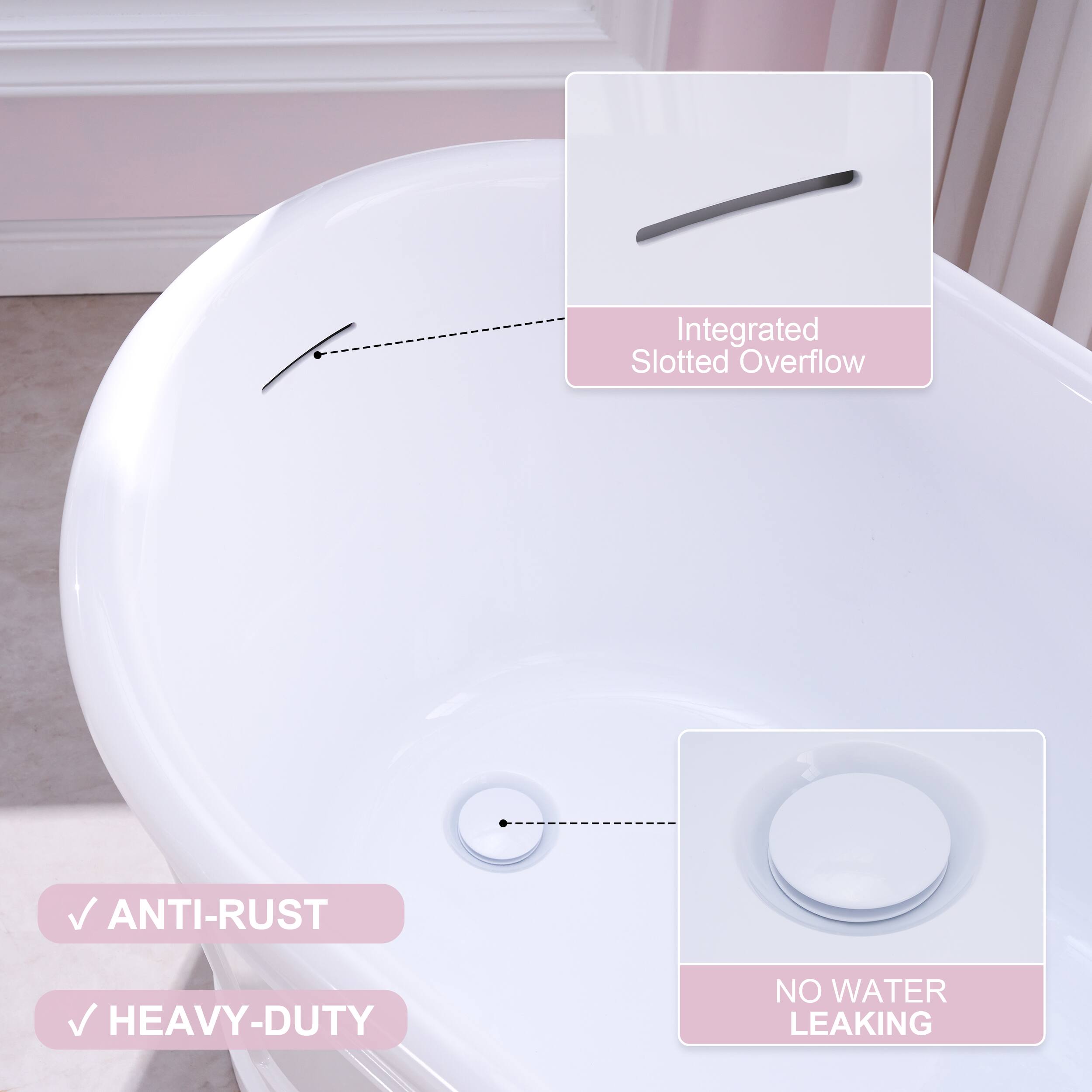 Integrated Slotted Overflow  
ANTI-RUST  
HEAVY-DUTY  
NO WATER LEAKING