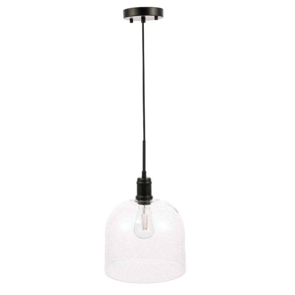 Left. Living District - Gabe 1 light Black and Clear seeded glass pendant - Black And Clear Seeded Glass.