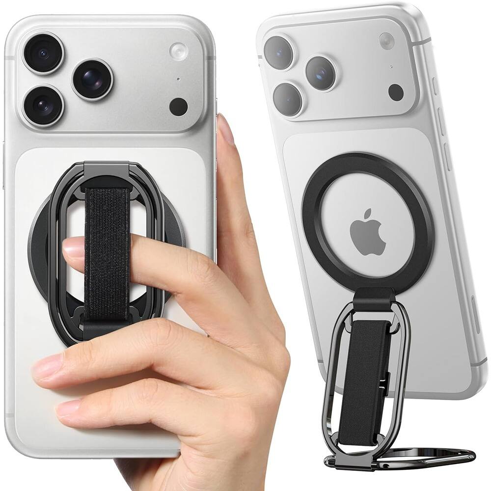 Front. PARKER SLATER - MagSafe Phone Grip with 4-in-1 Ring Holder & Kickstand – Black 2025 - Black.