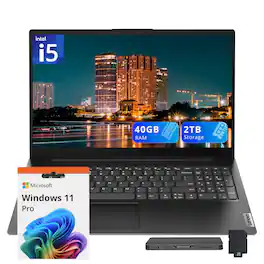 Lenovo - V15 G4 15.6" FHD Laptop,Intel i5-13420H,40GB RAM,1TB SSD+1TB Docking Station Set,UHD Graphics,Win 11 Pro - Black