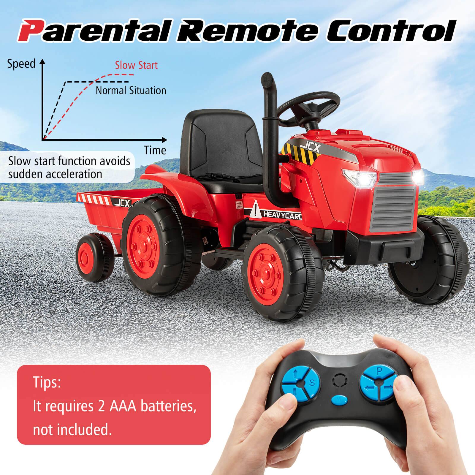 Parental Remote Control

Slow start function avoids sudden acceleration

Tips: It requires 2 AAA batteries, not included.