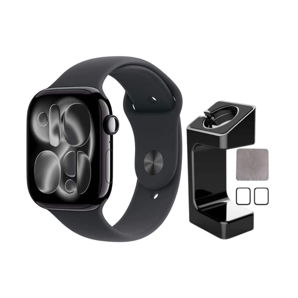 Apple Watch Series 11 (GPS) 46mm Aluminum Case with Black Sport Band - M/L - Jet Black Bundle With Accessories - Jet Black - (2025)