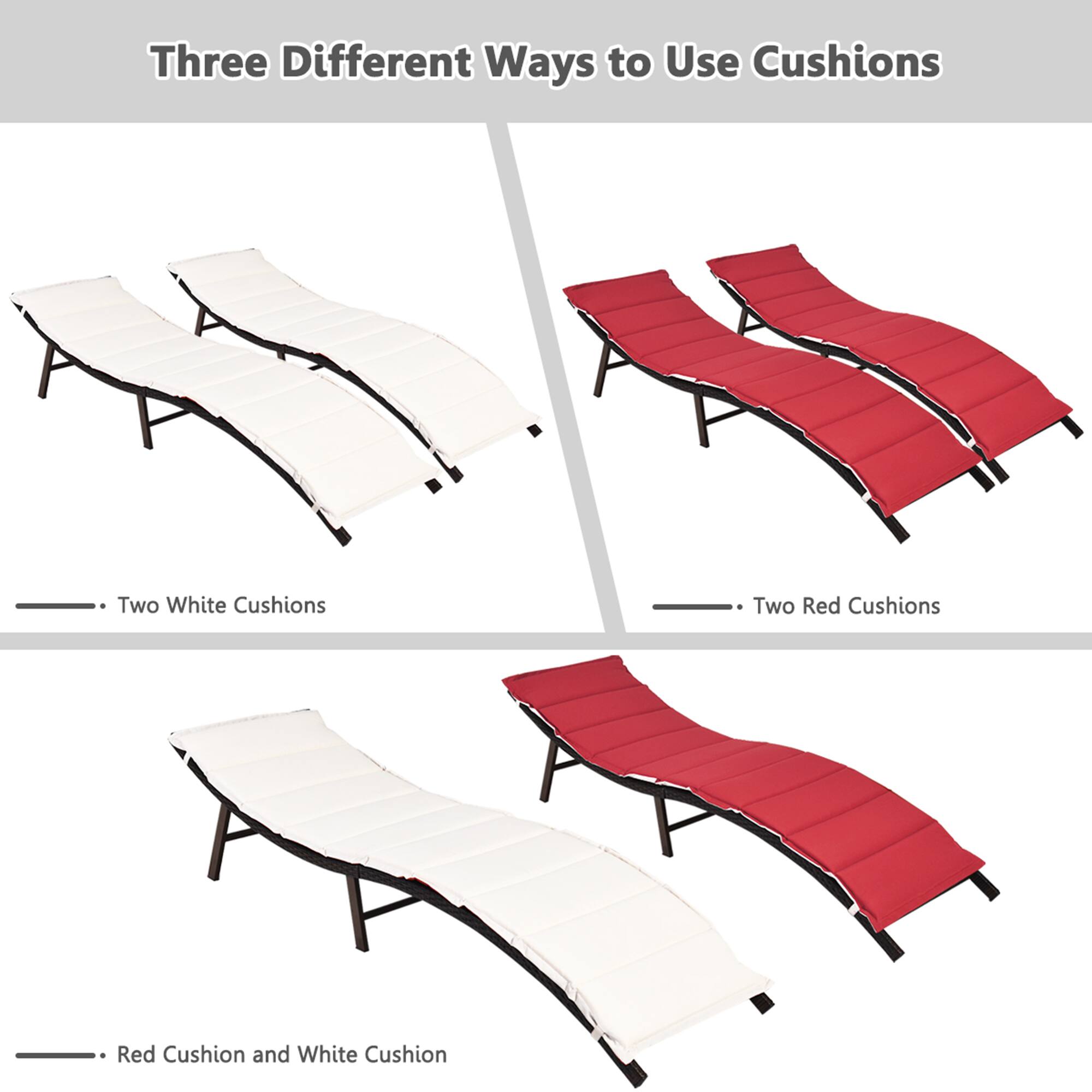 Three Different Ways to Use Cushions

Two White Cushions
Two Red Cushions
Red Cushion and White Cushion