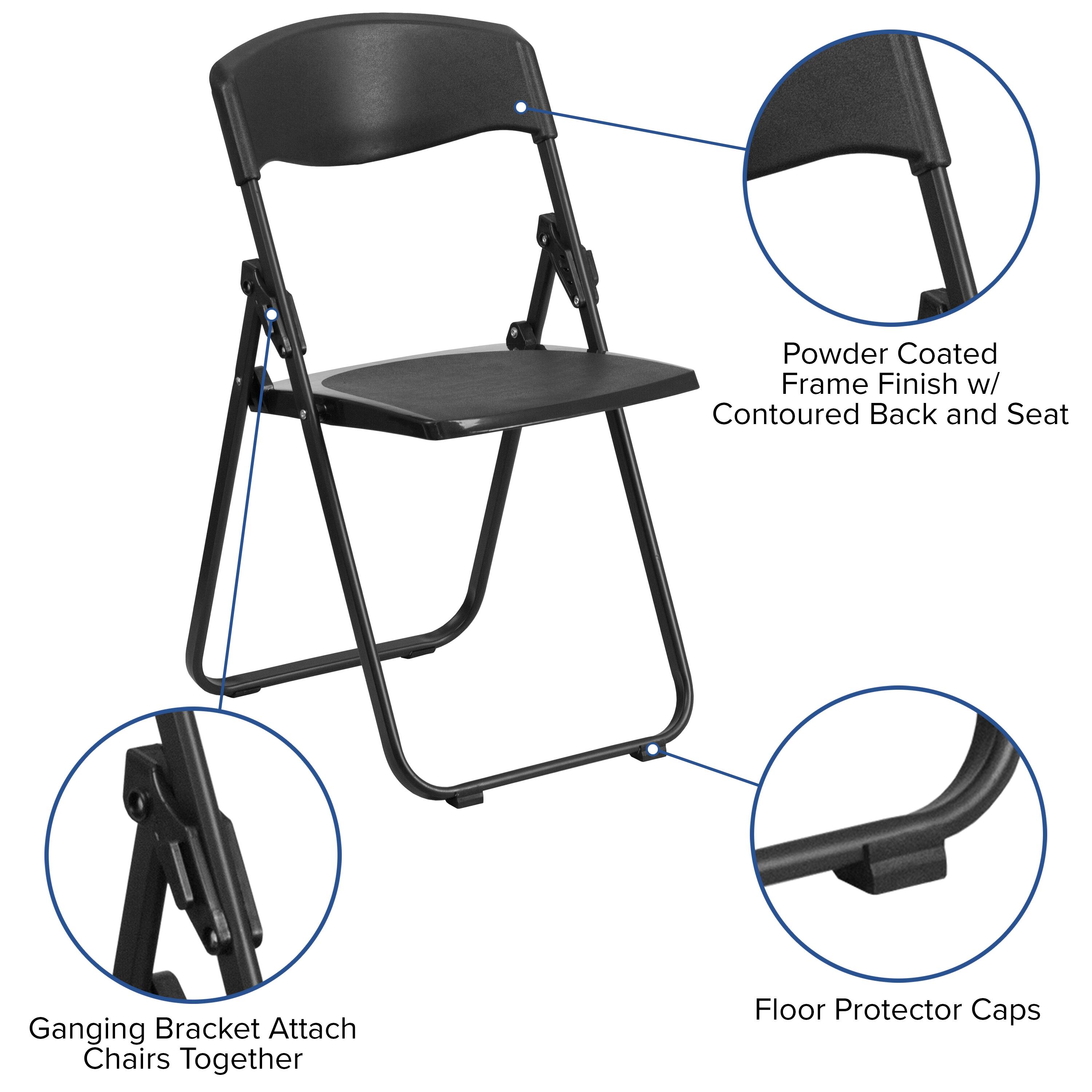 - Powder Coated Frame Finish w/ Contoured Back and Seat
- Ganging Bracket Attach Chairs Together
- Floor Protector Caps