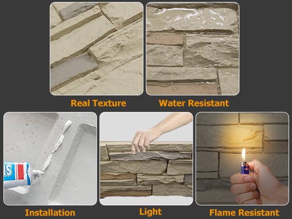 Real Texture  
Water Resistant  
Installation  
Light  
Flame Resistant