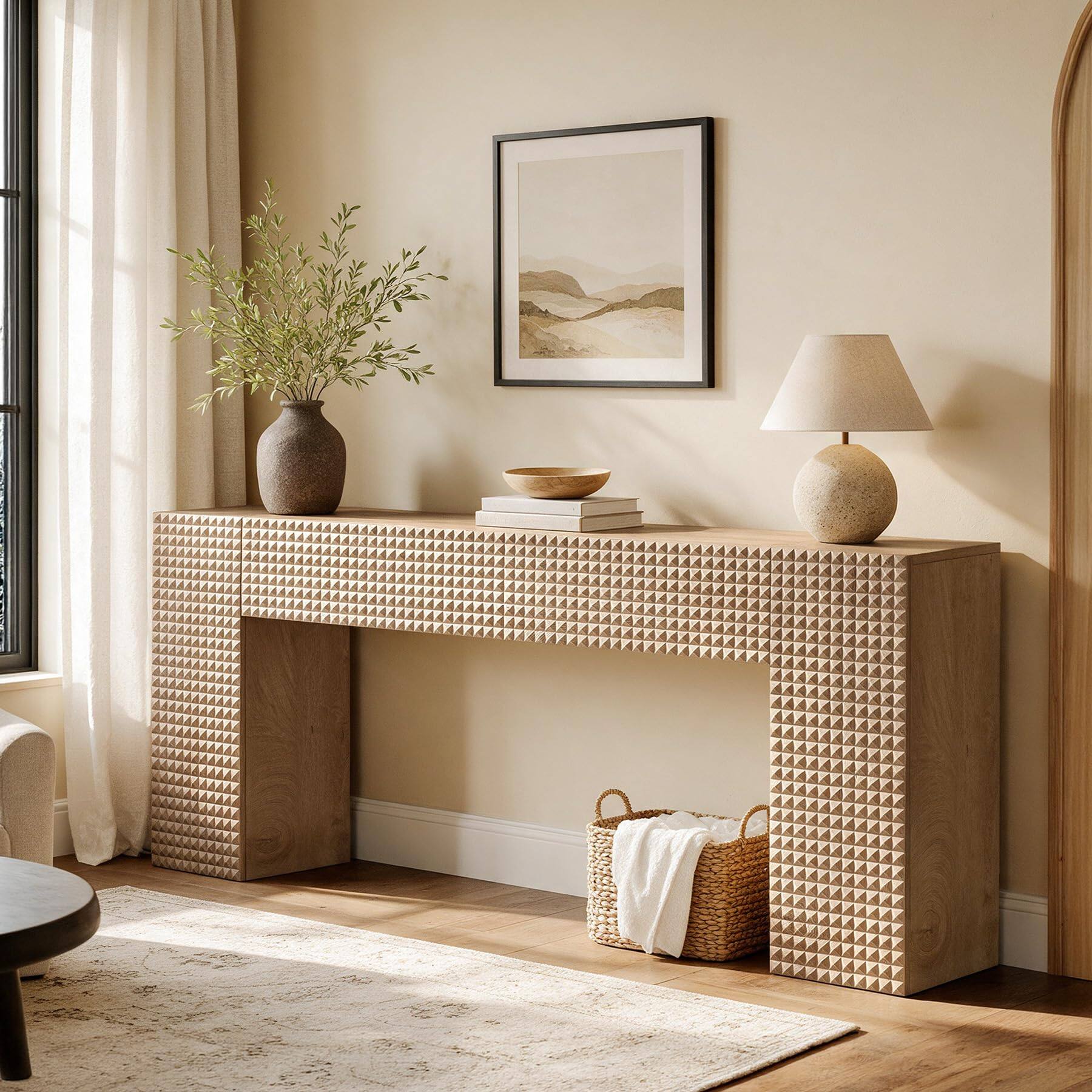 Alt View 1. Tribesigns - 79 Inch Extra Long Console Table, Modern Narrow Sofa Table - Brown.