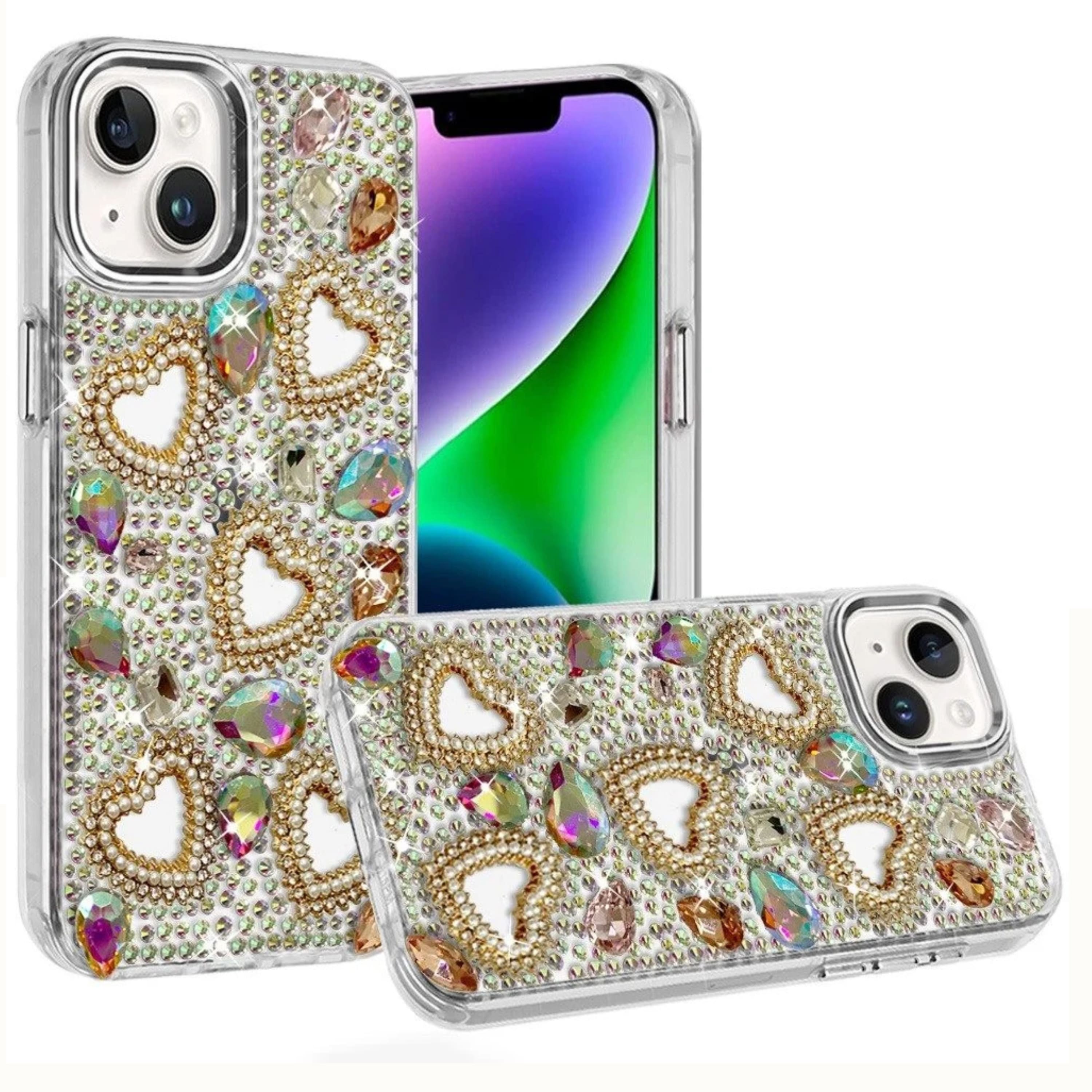 Kitcheniva - Full Bling Heart Rhinestone Case With Tempered Glass For iPhone 13 14 - Multicolor price history on PriceWatchPro