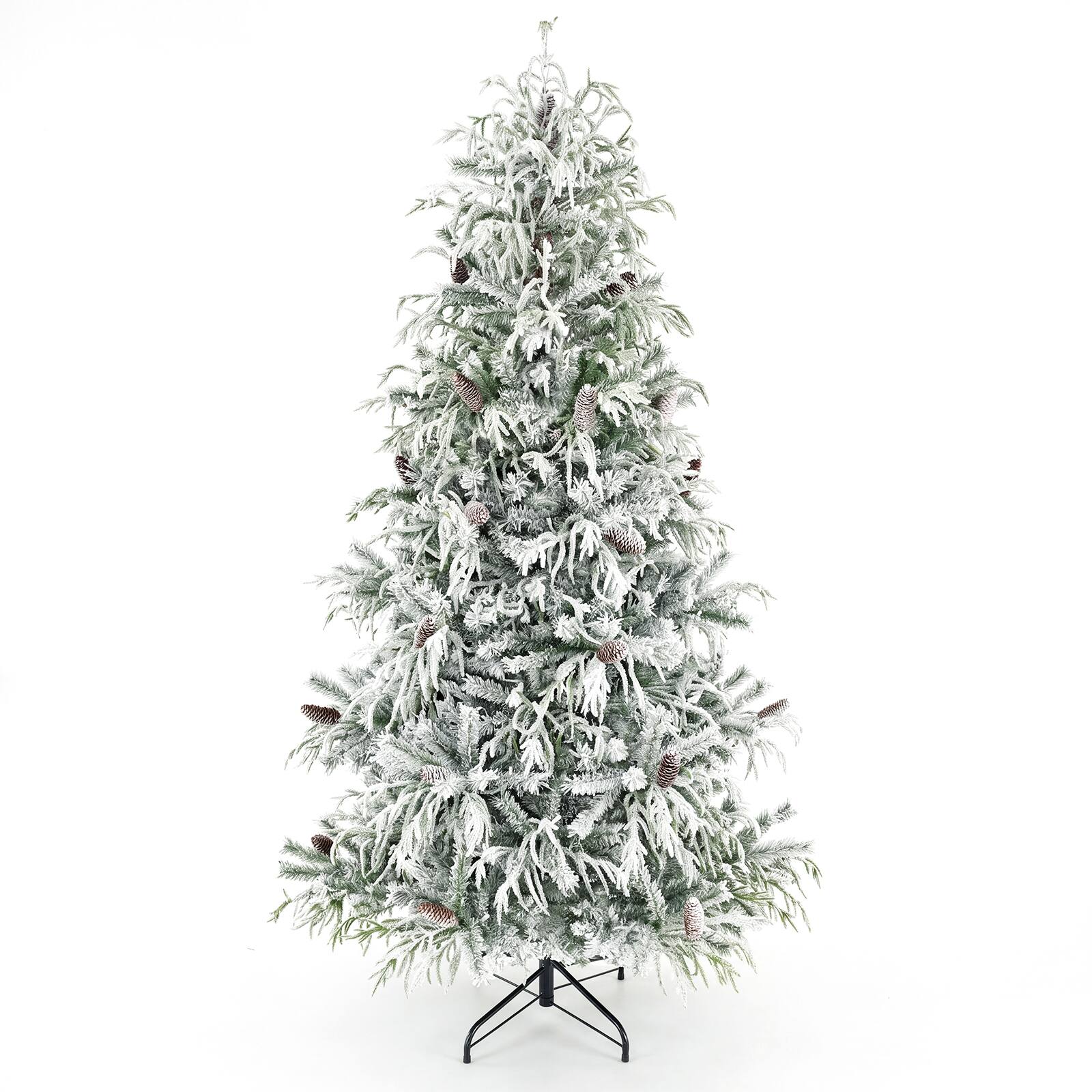 Alt View 9. Costway - Costway 7 ft Flocked Christmas Tree with 825 Branch Tips, 35 Pine Cones, 280 LED Lights - White.