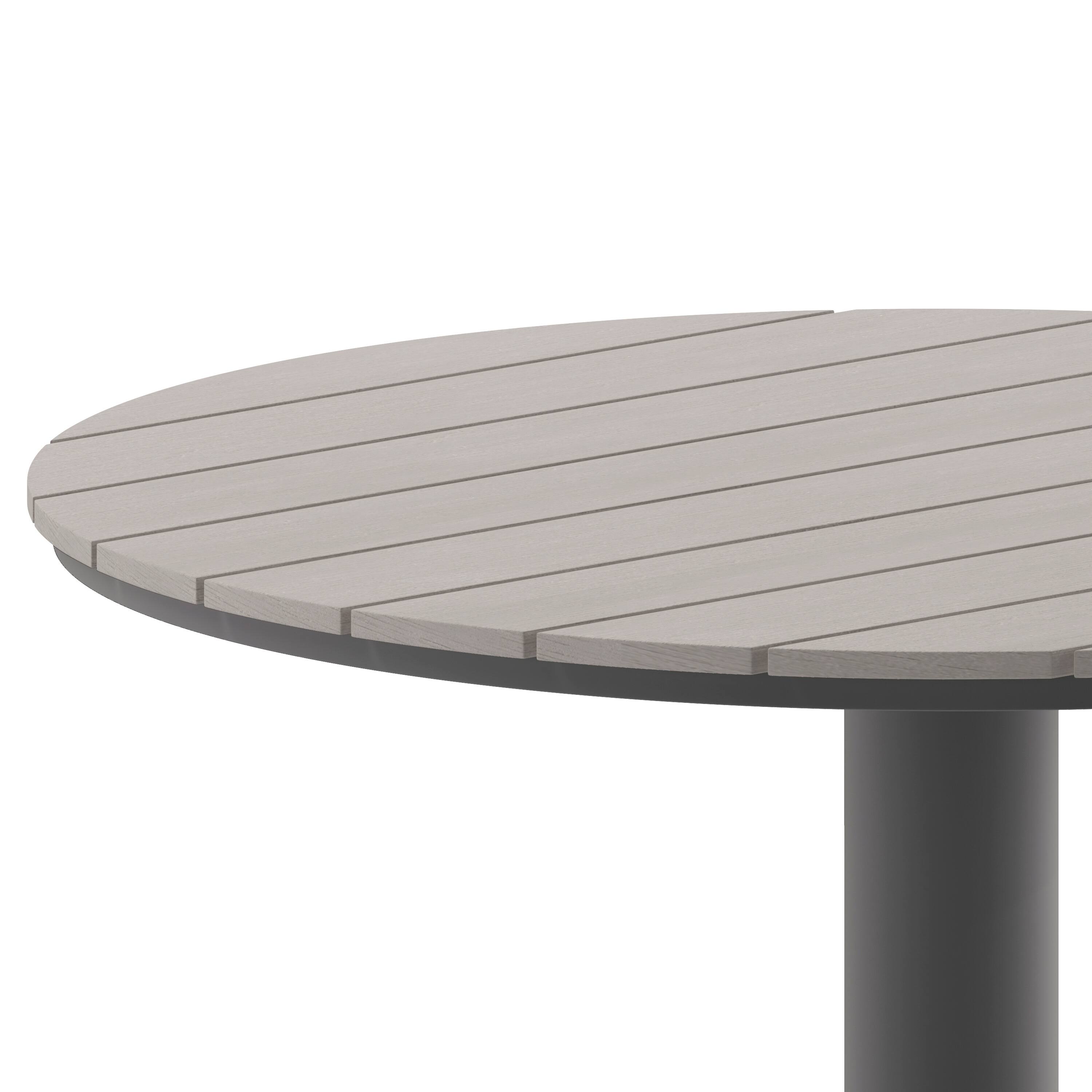 Alt View 10. Emma + Oliver - Fena 24" Round Outdoor Dining Table with Faux Teak Poly Slats and Steel Frame - Gray Top/Gray Frame.