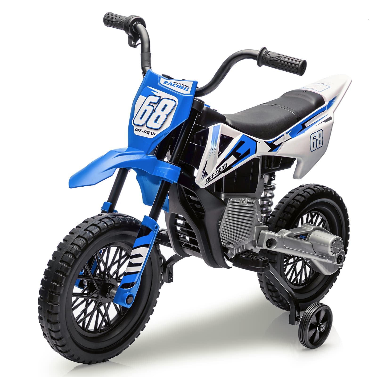 GAOMON - 12V Kids Electric Motorcycle Dirt Bike, Battery-Powered Ride on Motorbike with Training Wheels for Kids - Blue