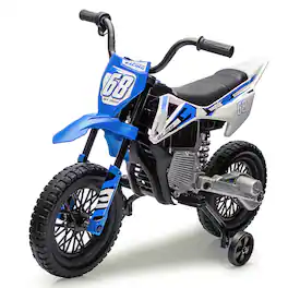GAOMON - 12V Kids Electric Motorcycle Dirt Bike, Battery-Powered Ride on Motorbike with Training Wheels for Kids - Blue