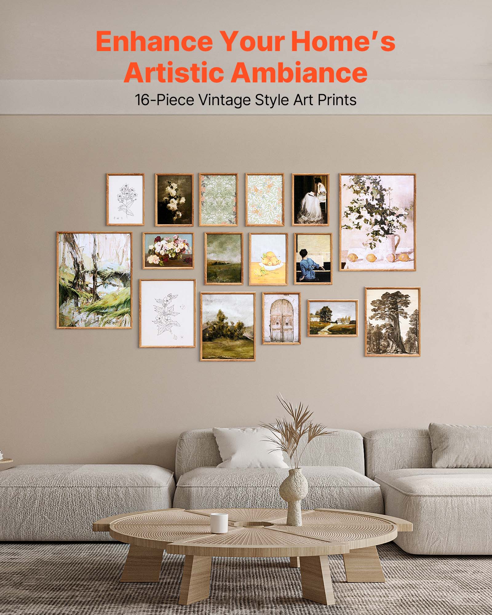 Enhance Your Home's Artistic Ambiance: 16-Piece Vintage Style Art Prints