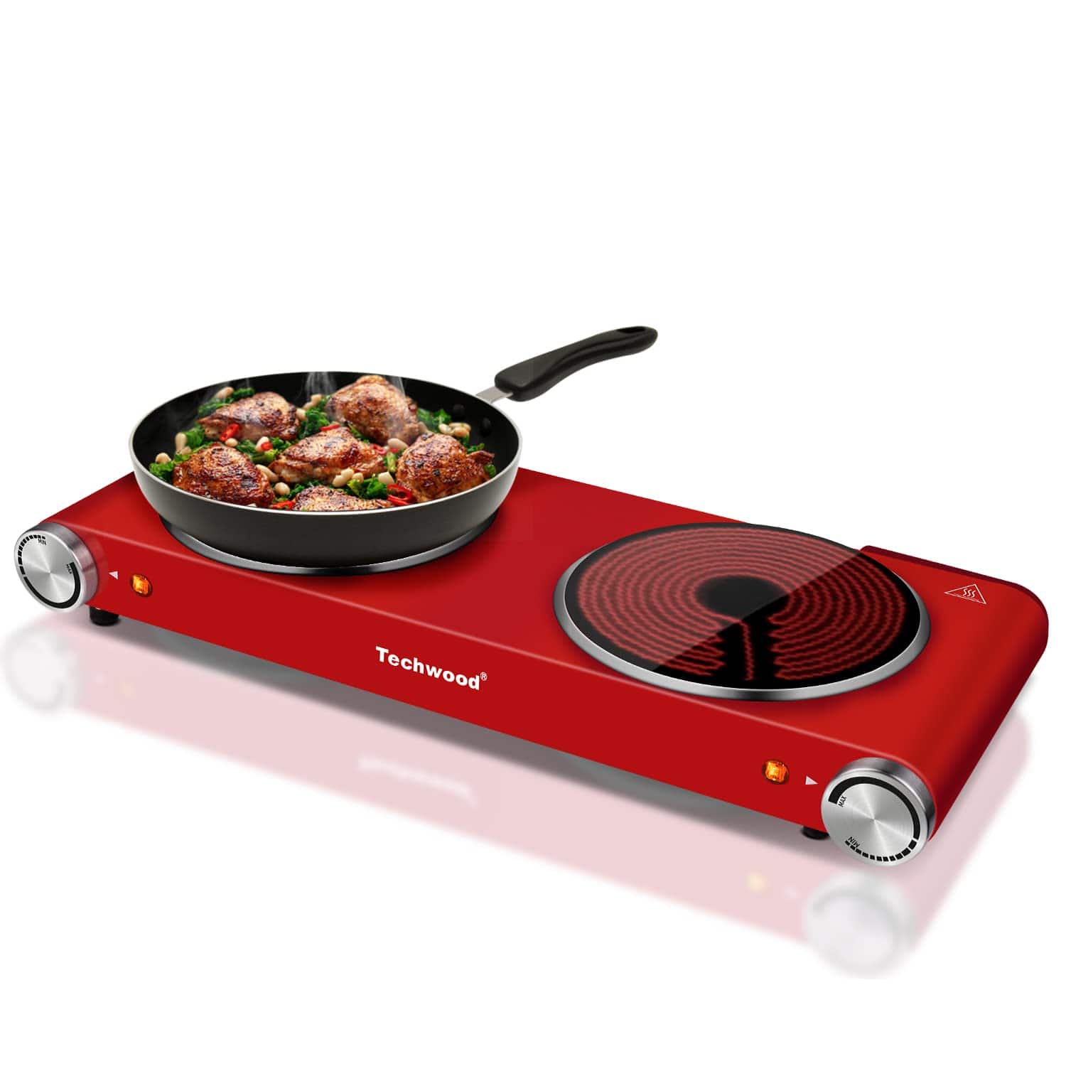Techwood - 1800W Electric Cooktops with Dual Adjustable Temperature Control, Indicator Light, 120V - Red