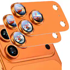 Front. Dteck - 2 Pack Camera Lens Protectors for iPhone 17 Pro Max, Strong Adsorption Metal Tempered Glass Rear Camera Cover - Orange.
