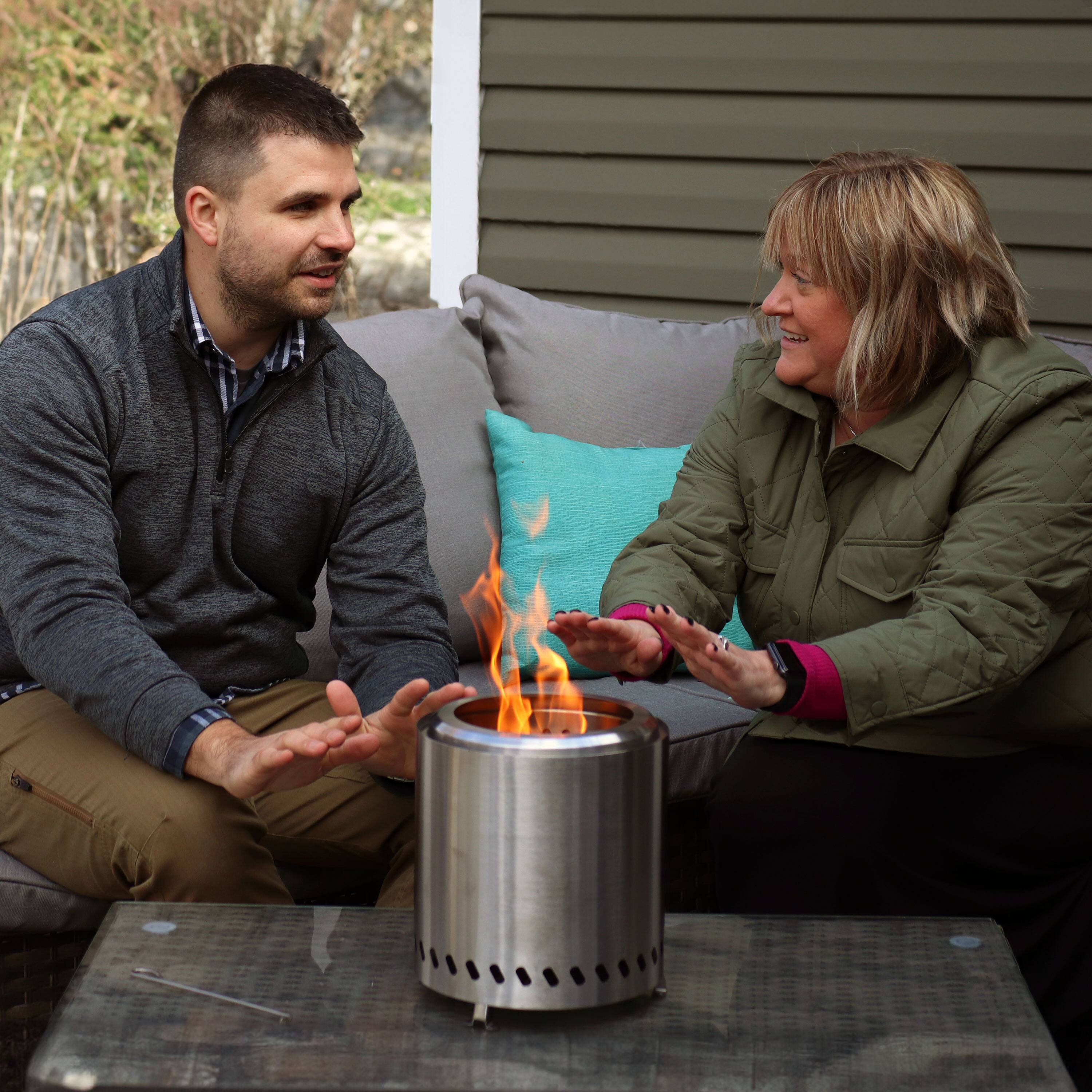 Alt View 4. Sunnydaze - Tabletop Smokeless Fire Pit with Bag and Poker - 9.5 in - Silver.