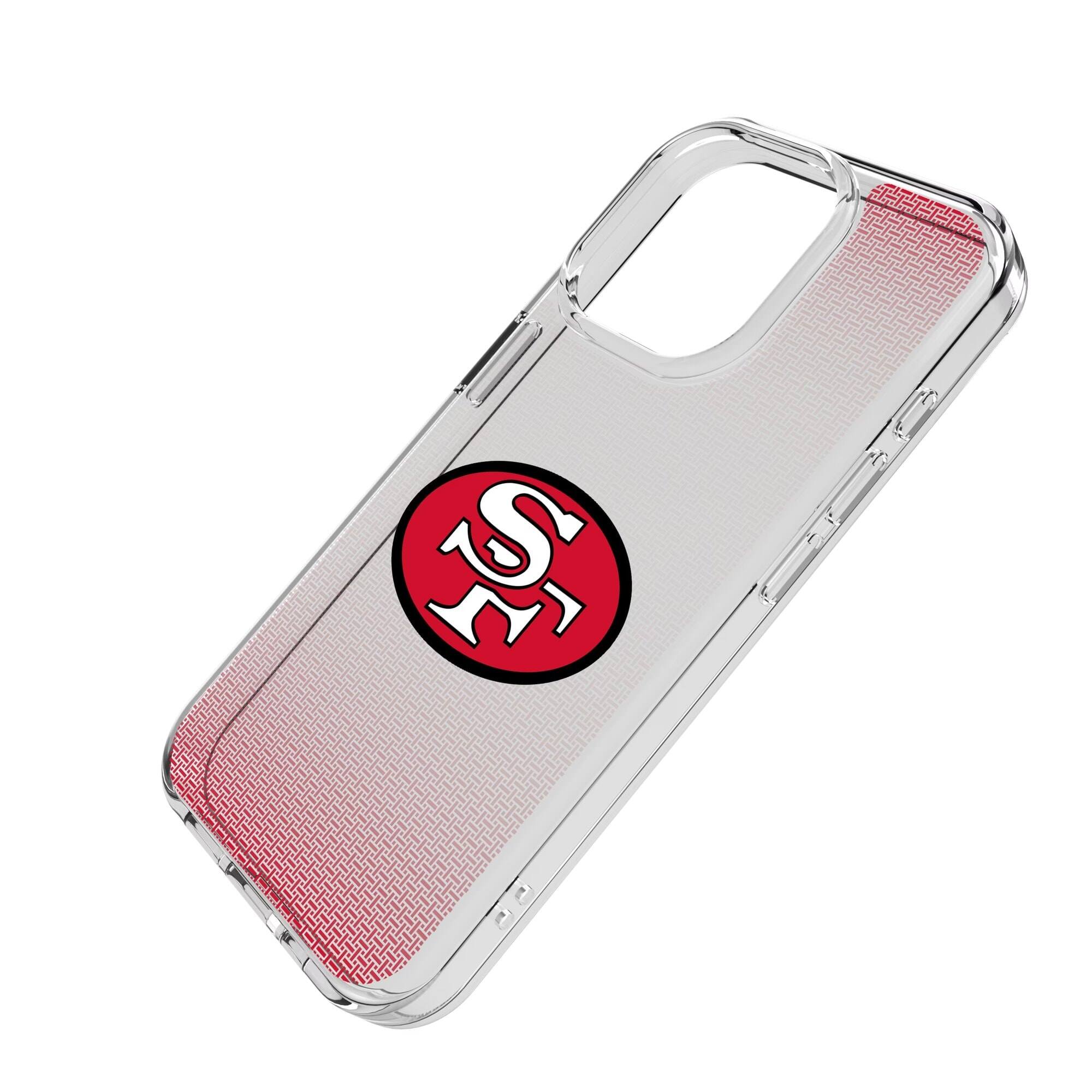 Alt View 1. Keyscaper - San Francisco 49ers Linen Logo iPhone Clear Case - 16 Pro Max - Multicolor.