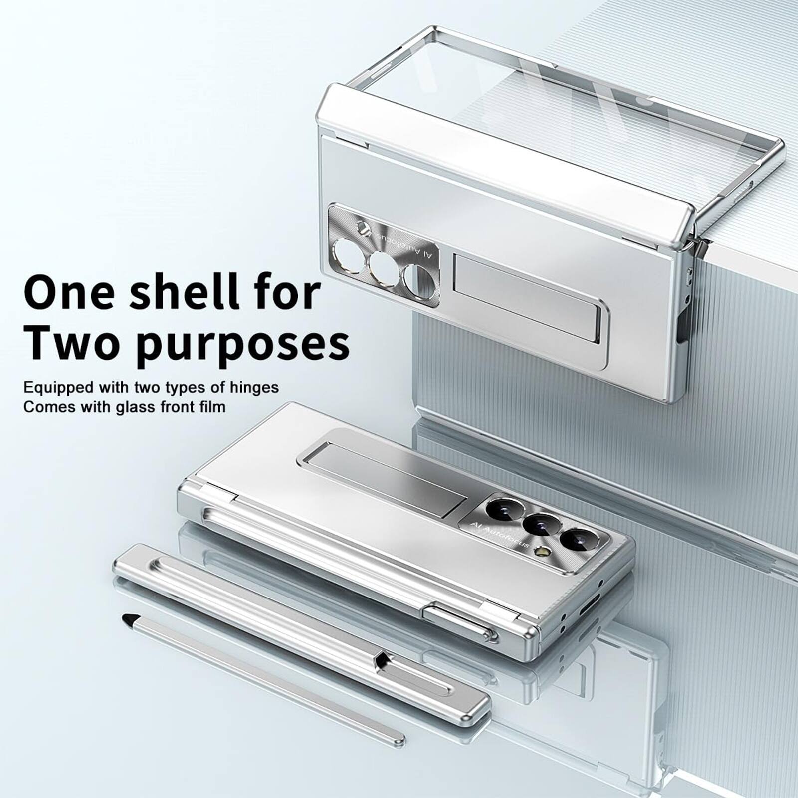 One shell for Two purposes  
Equipped with two types of hinges  
Comes with glass front film