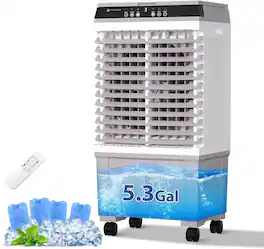 Akoasm - 1800CFM Portable Air Conditioner, 3-in-1 Evaporative Swamp Cooler with 5.3Gal Tank, Remote, 12H Timer for Indoor & Patio