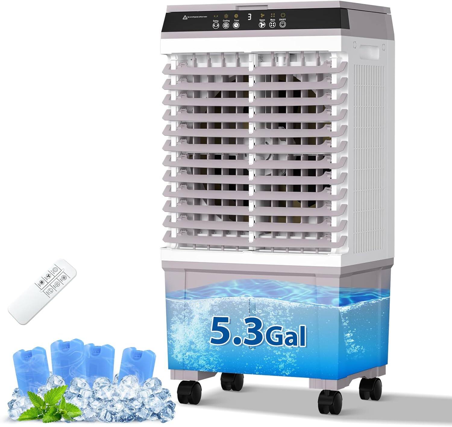 Angle. Chery Life - White Windowless Portable Air Conditioner Cooling Fan with 4 Ice Packs.