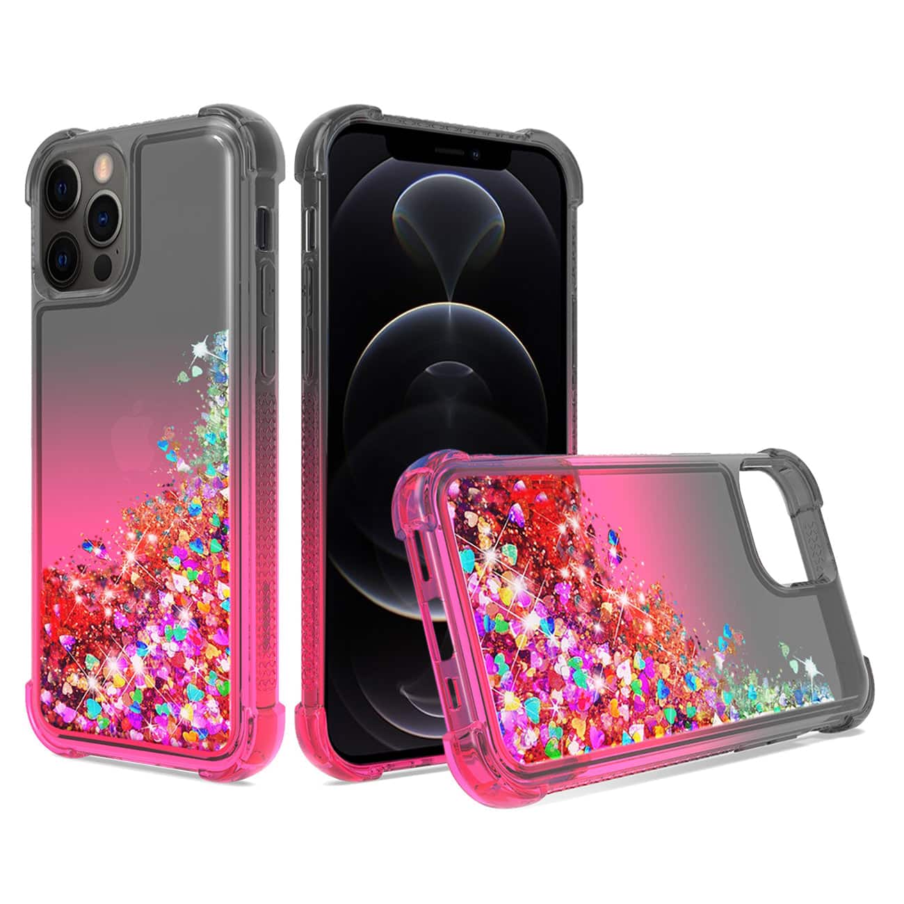Reiko - Shiny Flowing Glitter Liquid Bumper Case For Apple Iphone 12/Iphone 12 Pro In - Black