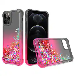 Reiko - Shiny Flowing Glitter Liquid Bumper Case For Apple Iphone 12/Iphone 12 Pro In - Black