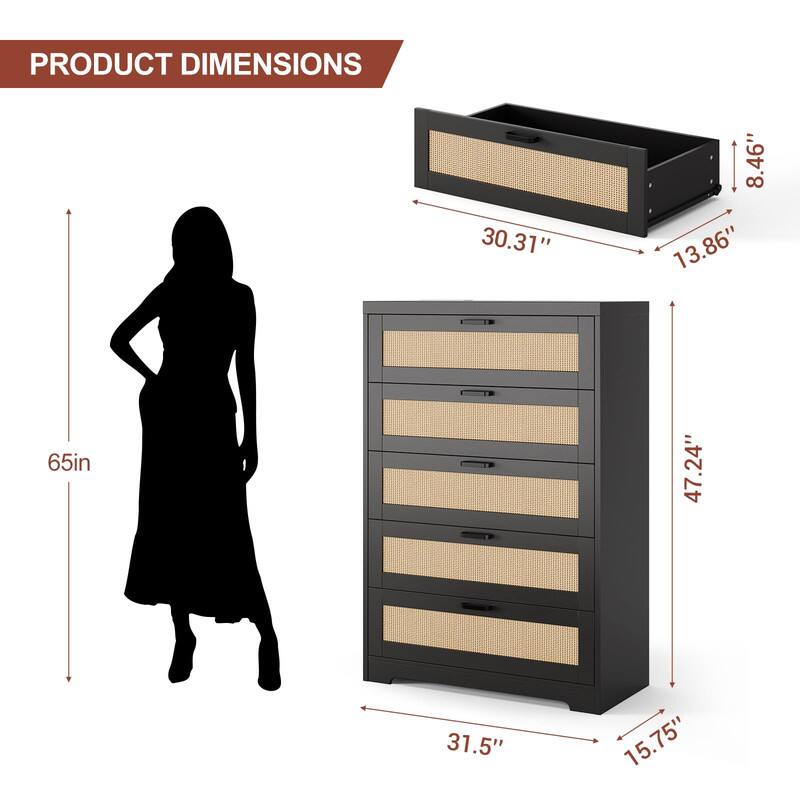 PRODUCT DIMENSIONS

- Height: 65in
- Width: 31.5"
- Depth: 15.75"
- Drawer Height: 8.46"
- Drawer Width: 30.31"
- Drawer Depth: 13.86"
- Total Height: 47.24"