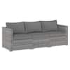 Front. Gymax - Gymax Set of 3 Patio Sectional Sofa Set PE Rattan Modular Couch Furniture Set w/Cushions Grey - Gray.