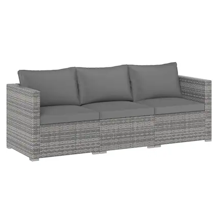 Front. Gymax - Gymax Set of 3 Patio Sectional Sofa Set PE Rattan Modular Couch Furniture Set w/Cushions Grey - Grey.