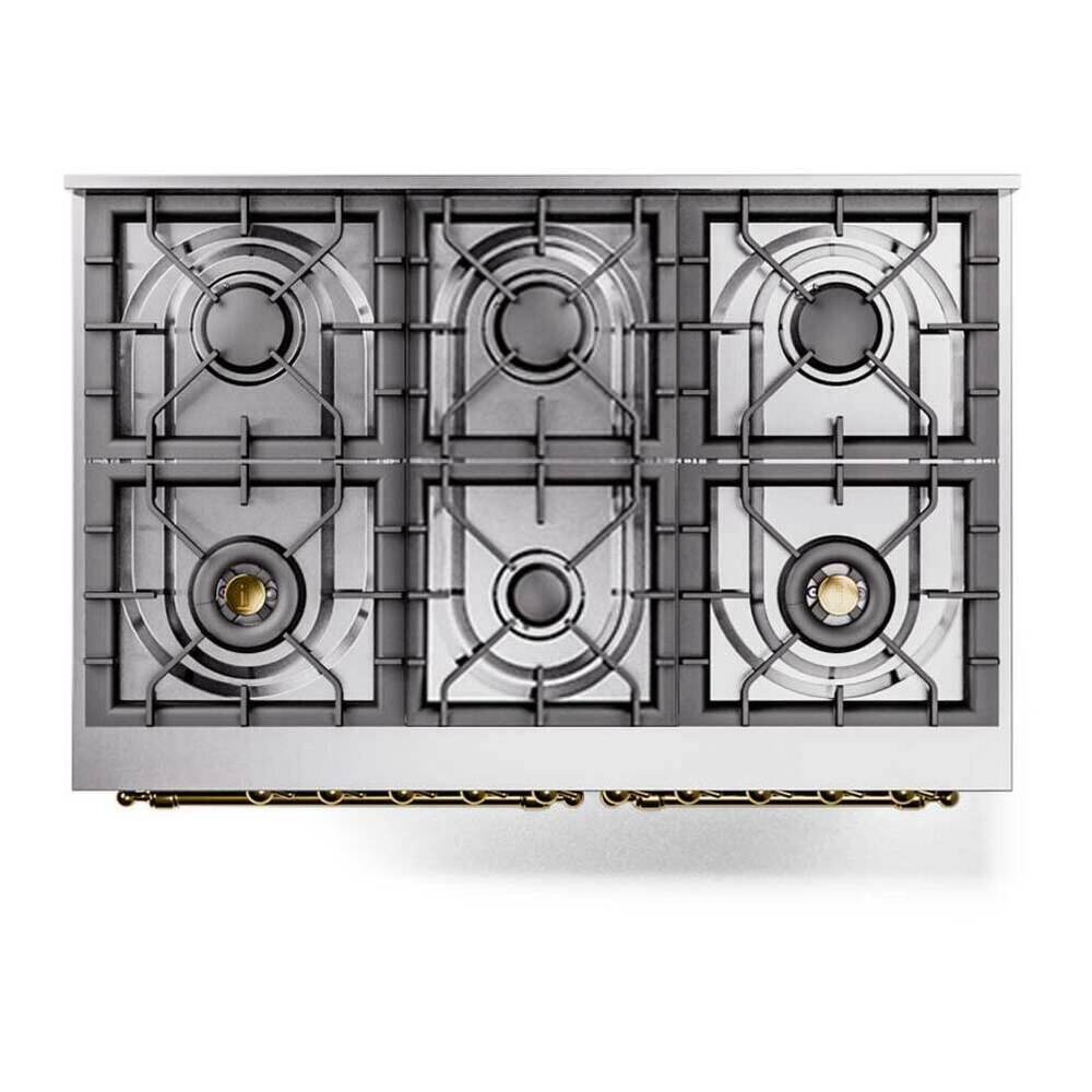 Alt View 6. ILVE - ILVE Nostalgie II 40 inch Dual Fuel Range with 6 Total Black Brass Burners (Limited Edition) (Stainless Steel, Brass) - Stainless Steel.