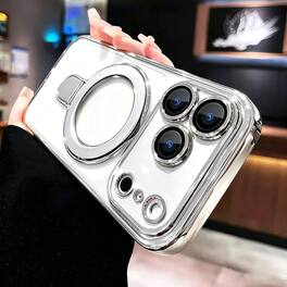 UUCOVER - Magnetic Case for iPhone 18 Pro Max,Shockproof TPU+PC Clear Case Ring Stand Compatible with MagSafe Camera Lens Cover - Silver