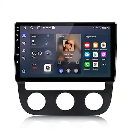 M seST 9e 6:13 PM Navi 0 km/h Music Application d- 06:13 Friday DVR UNKNOWN UNKNOWN YouTube File Manager ImageScan Video Play Store Radio ... REC Fd Bluetooth Chrome