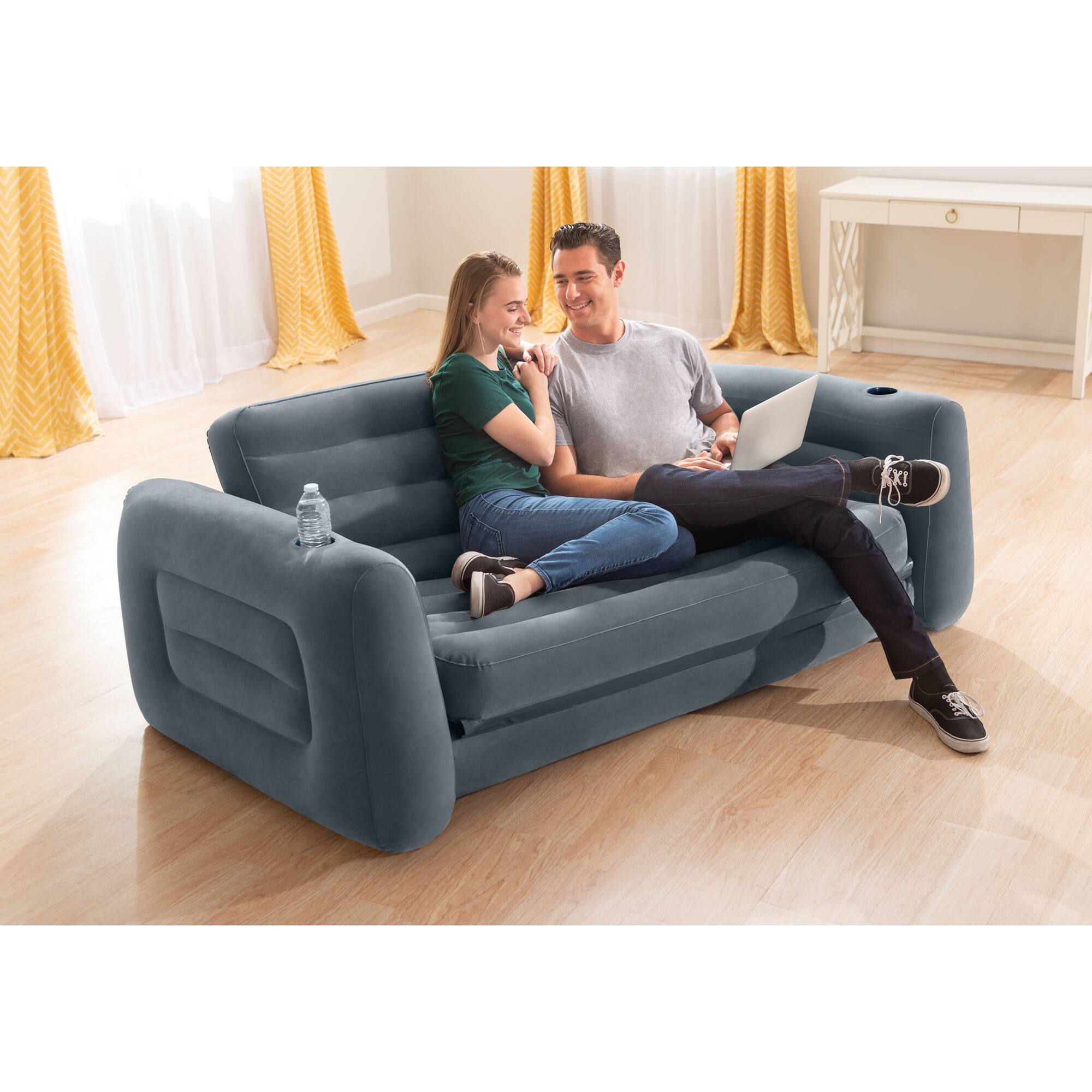 Alt View 4. Intex - Intex Queen Size Inflatable Pull-Out Sofa Bed Couch and Chair Sleeper, Dark Gray - Charcoal.