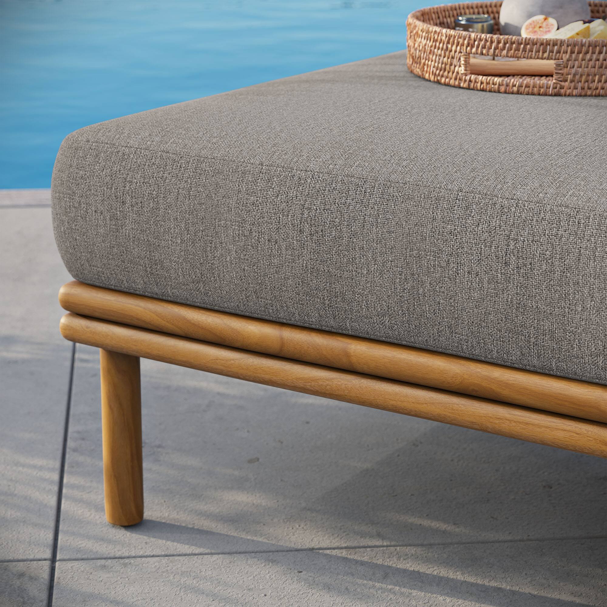 Alt View 1. Modway - Wren Outdoor Patio Teak Wood Ottoman by Modway - Natural Driftwood.