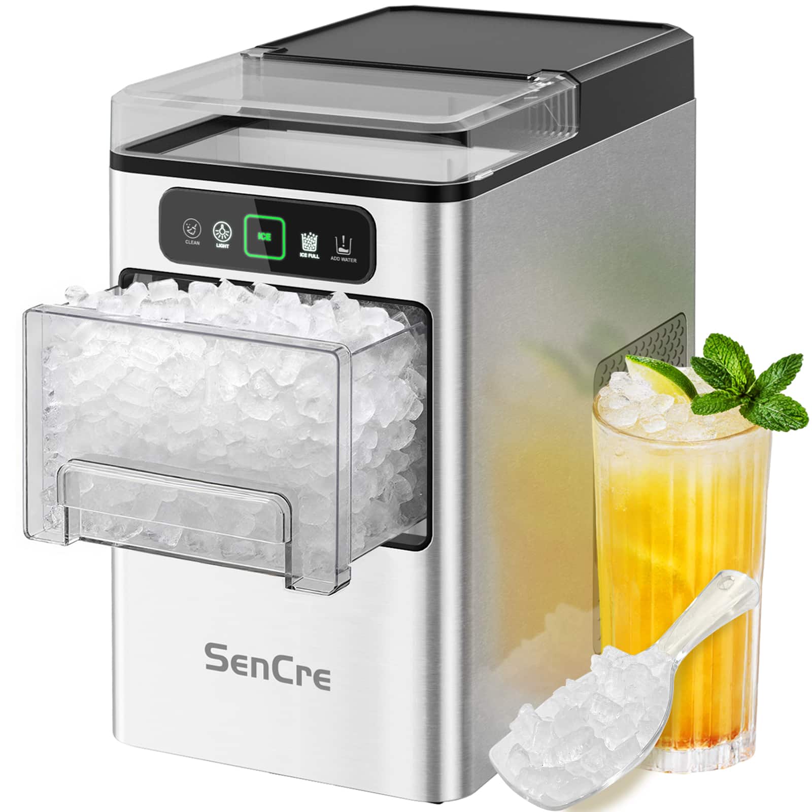 Aeitto - Nugget Ice Maker 40lbs/Day, Countertop Chewable Ice Pebble Ice Maker Machine - Silver