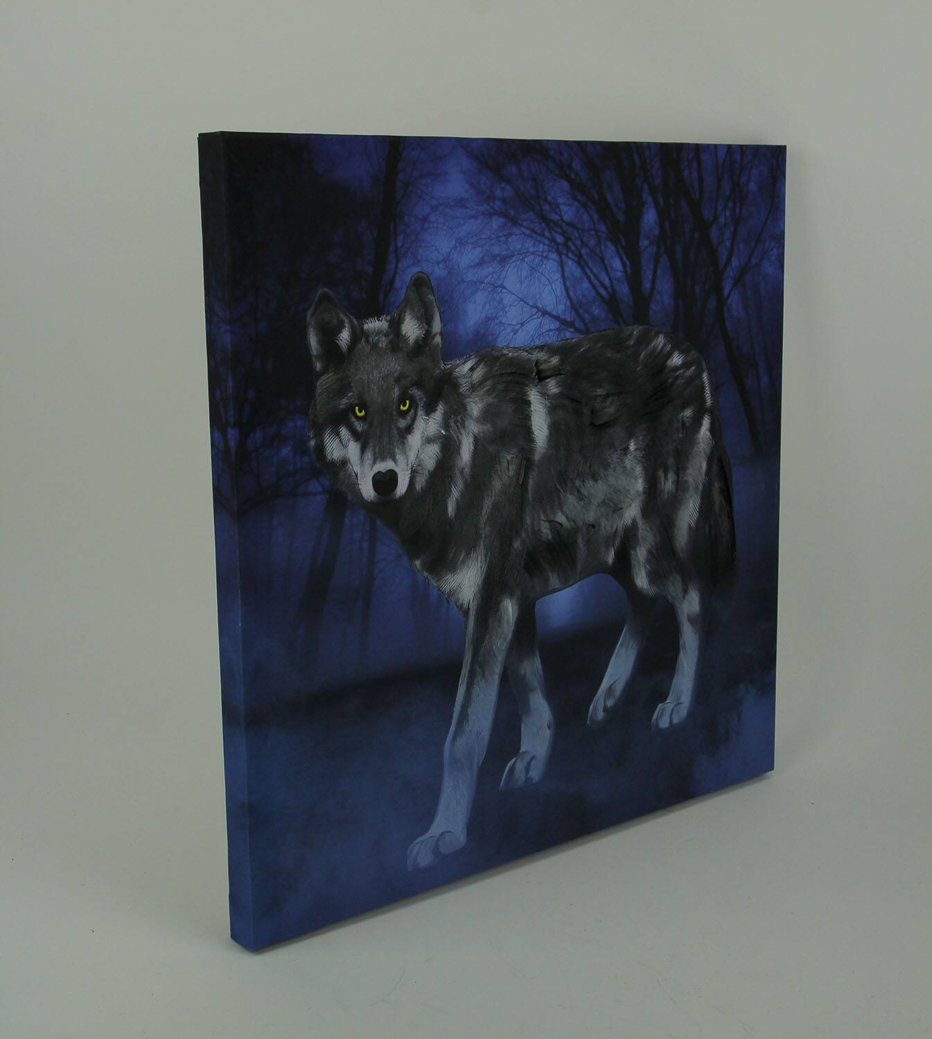 Alt View 1. De Leon Collections - Lone Wolf In the Blue Misty Moonlit Forest Canvas Print - Blue.