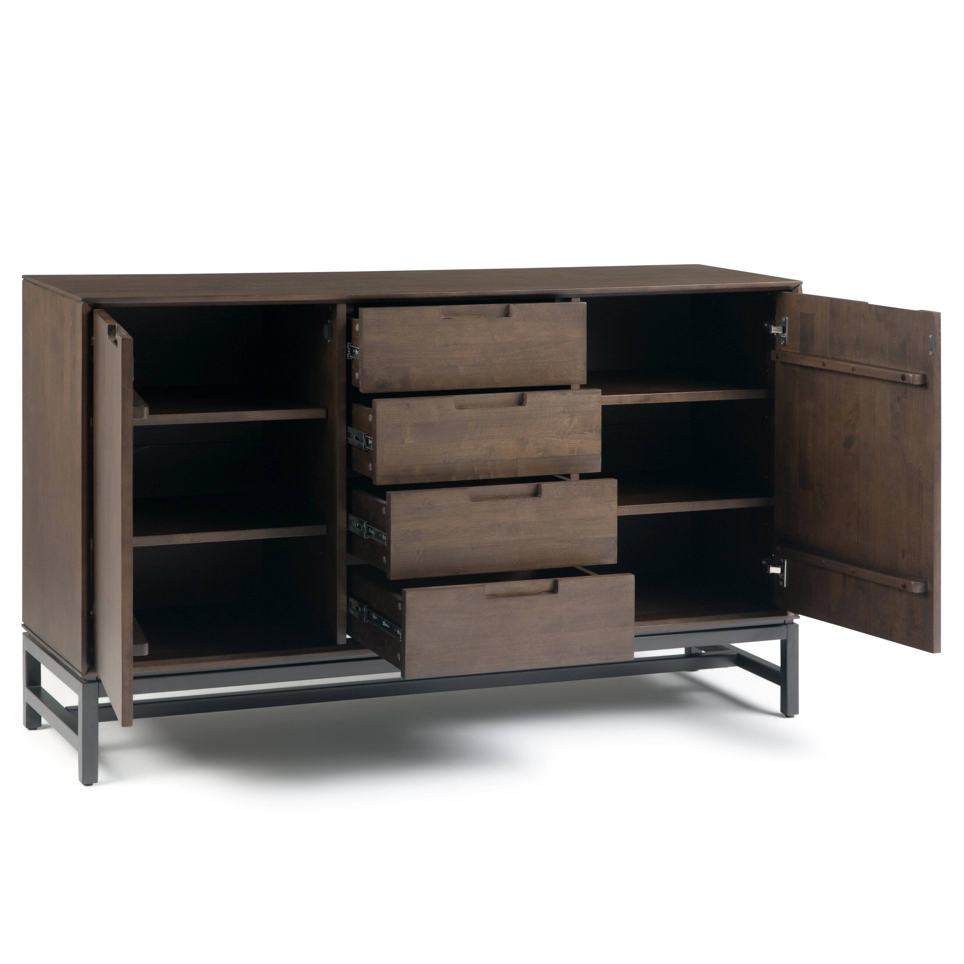 Back. Simpli Home - Simpli Home Banting 60 inch Wide Solid Wood Mid Century Sideboard with Centre Drawers in Walnut Brown - Walnut Brown.