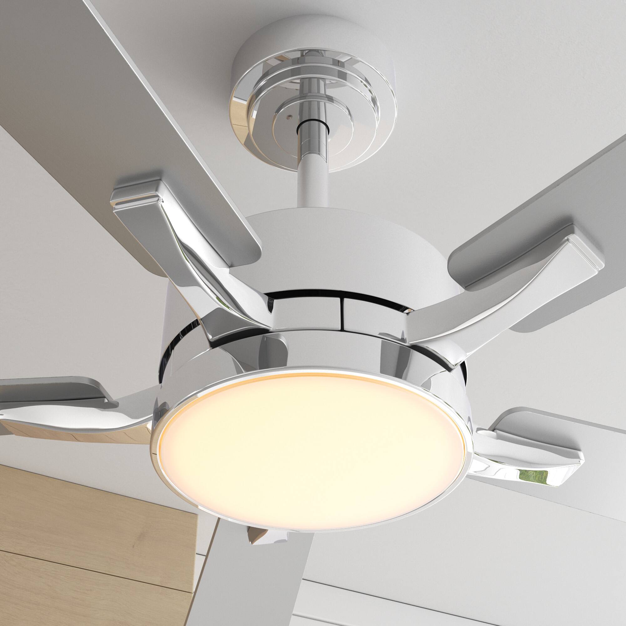 Alt View 7. Siljoy - 52" Modern Low Profile Ceiling Fan with Light and APP/Remote, DC Reversible Motor, Dimmable LED for Bedroom/Living Room - Chrome.