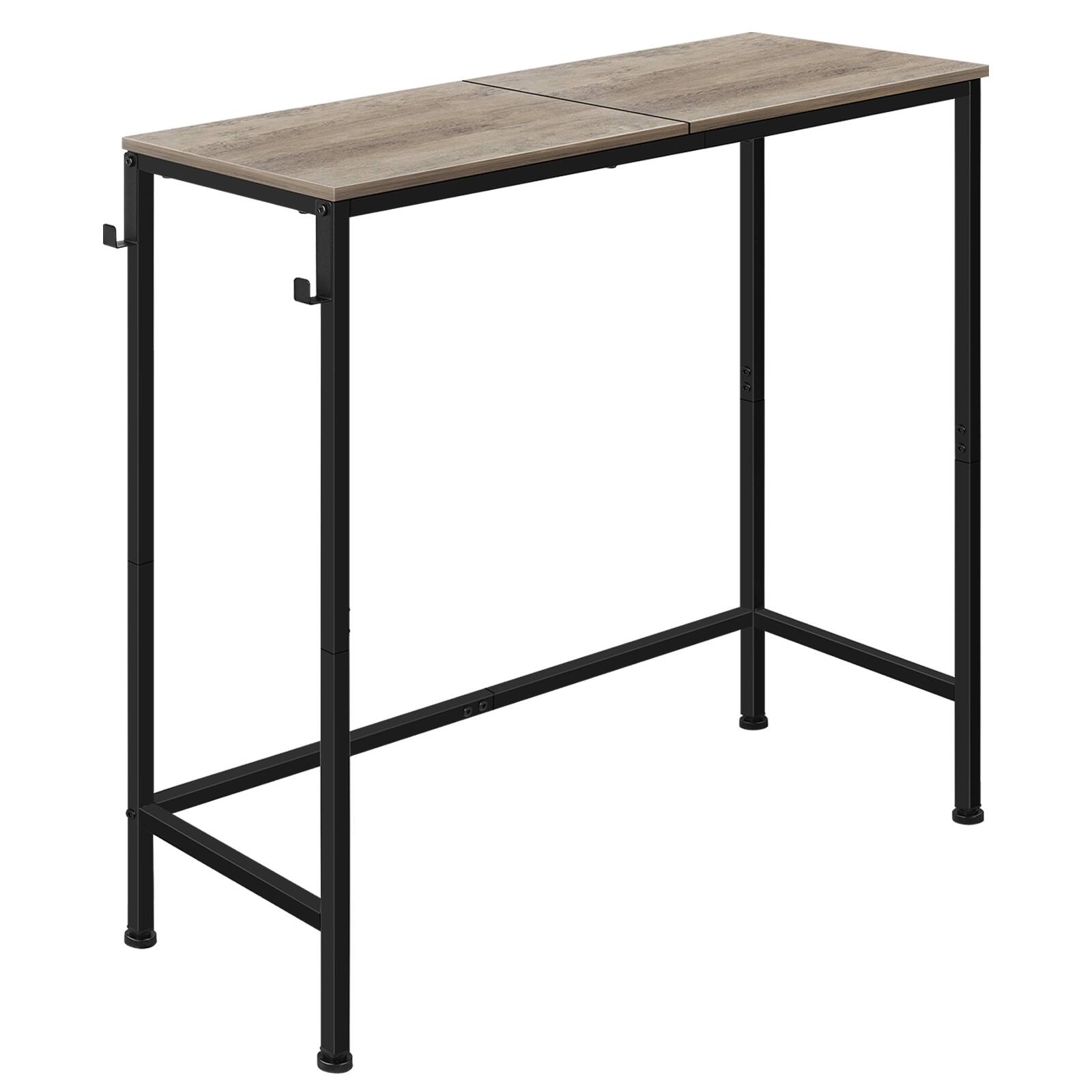 Alt View 2. Oumilen - Industrial Narrow Console Table, Rustic Oak Top Black Metal Frame Entryway Sofa Table with Side Hooks - Gray.