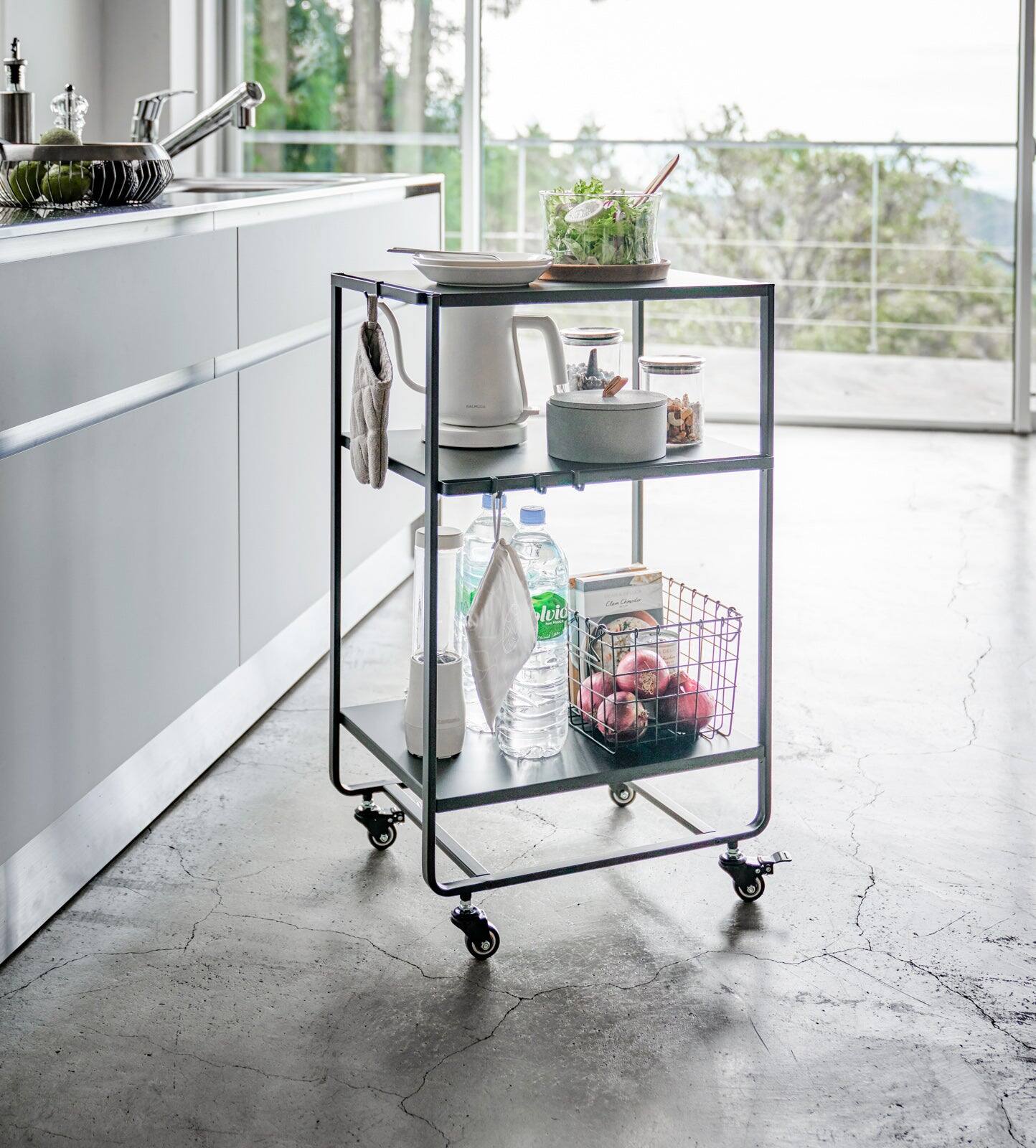 Left. Yamazaki Home - Rolling Utility Cart (32" H)  - Steel - Black.