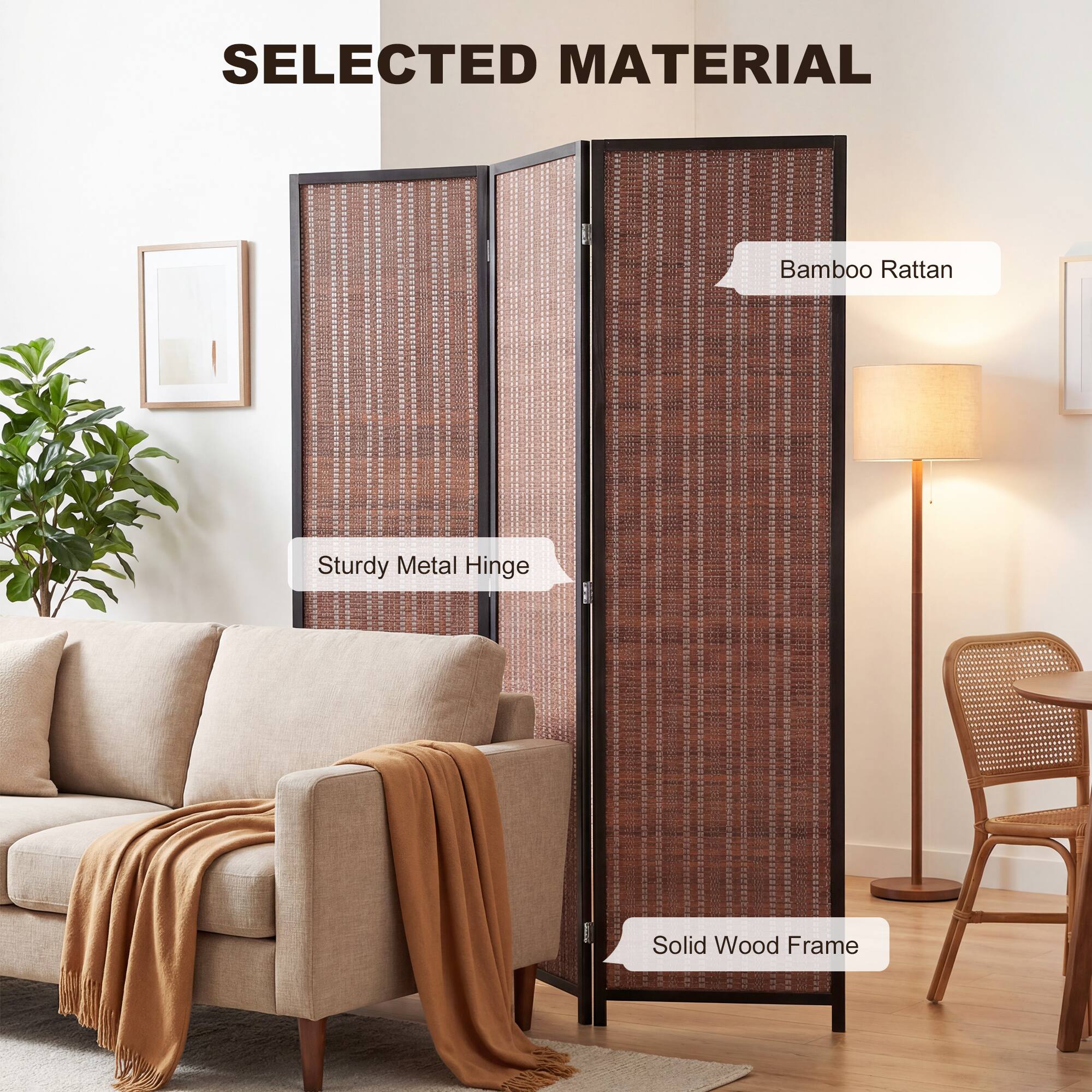 SELECTED MATERIAL

- Bamboo Rattan
- Sturdy Metal Hinge
- Solid Wood Frame