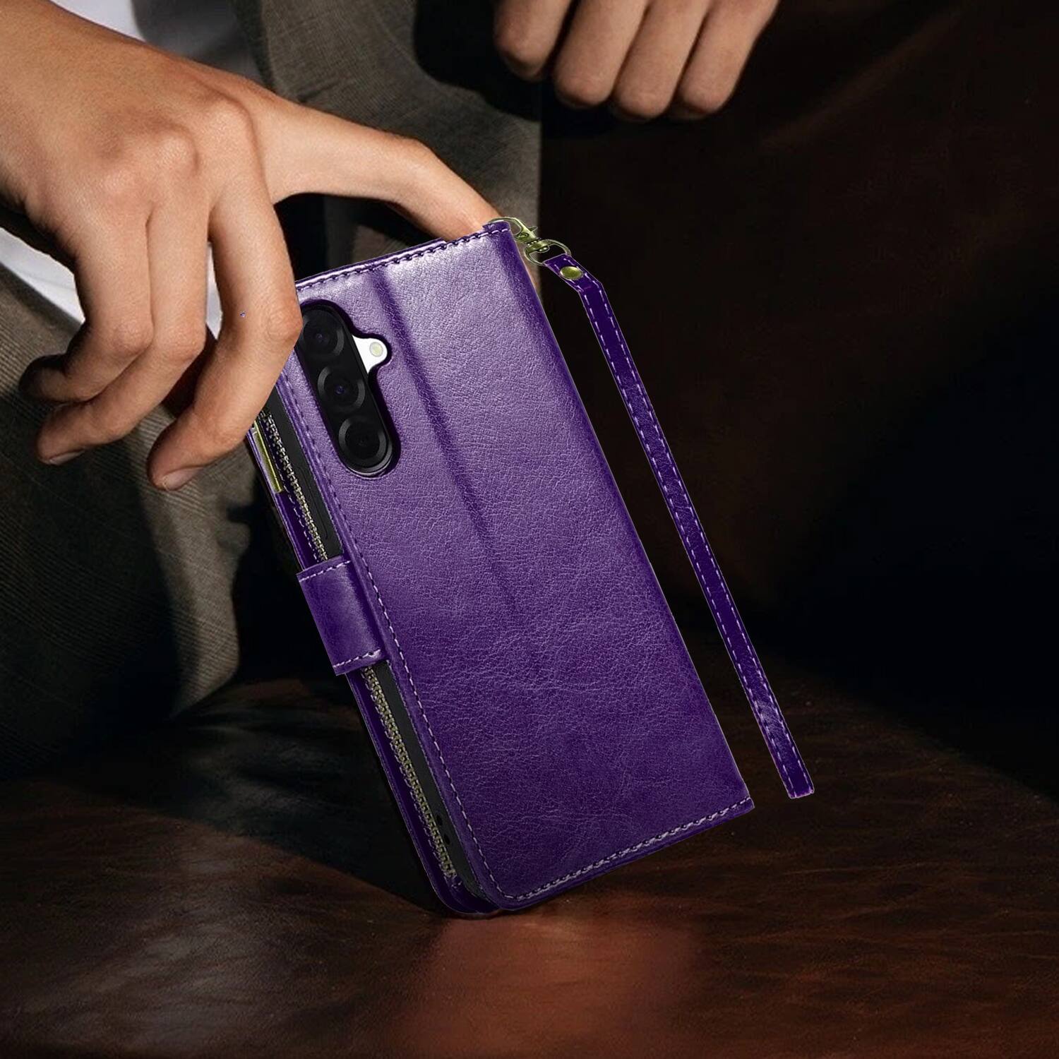 Alt View 5. Equipd - Phone Case for Samsung Galaxy A17 5G, Luxury Wallet Card ID Zipper Money Holder Cover (Purple) - Purple.