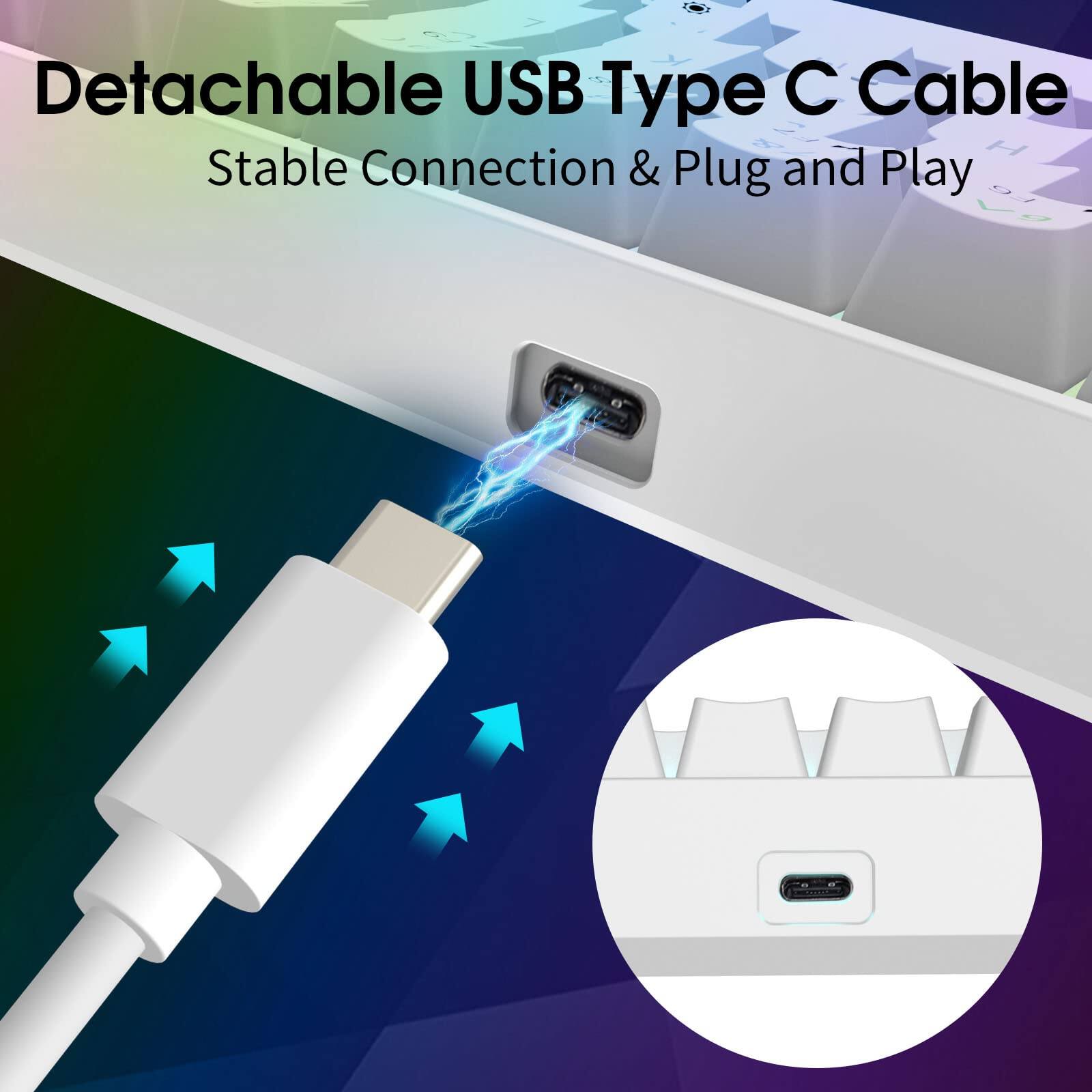 Detachable USB Type C Cable  
Stable Connection & Plug and Play