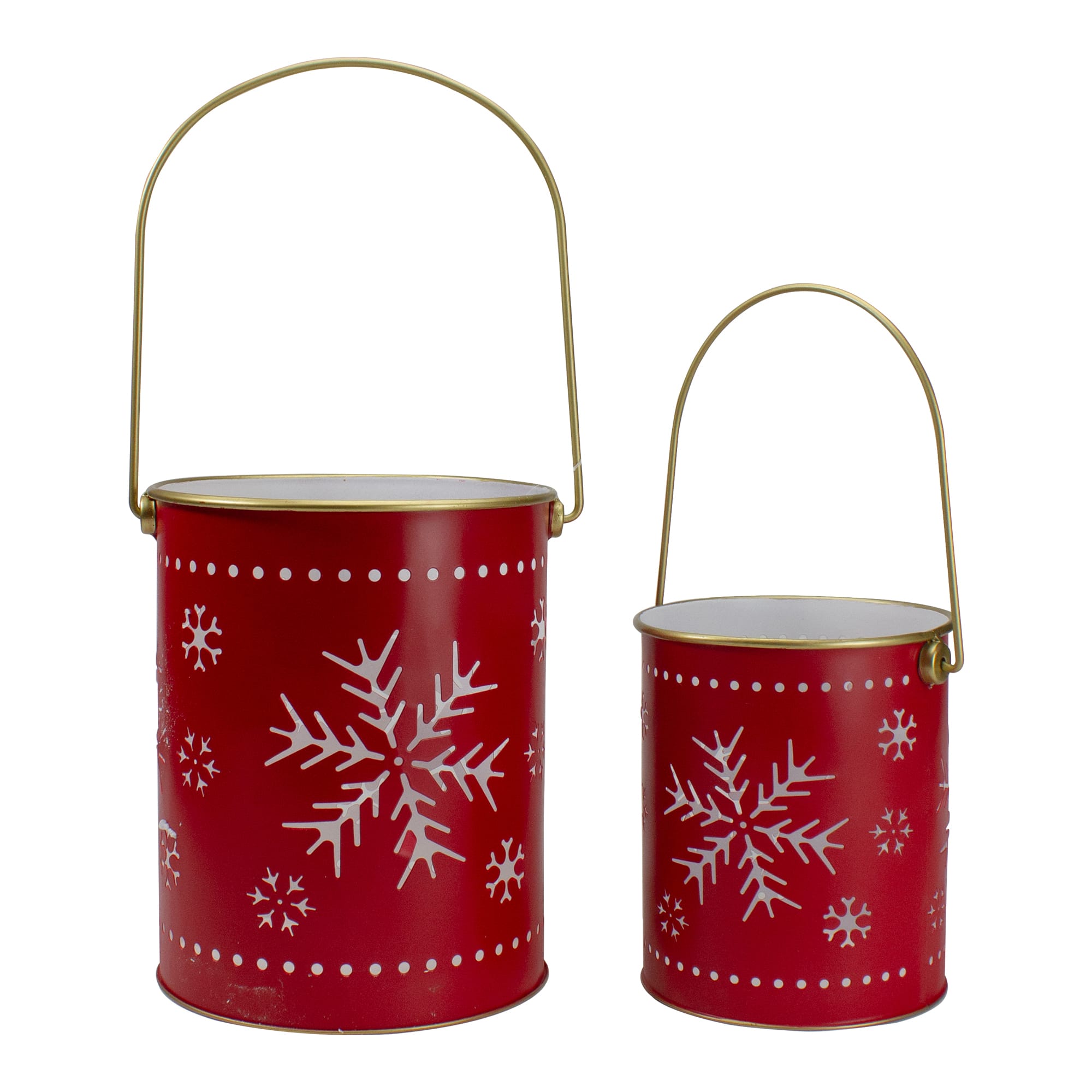 Northlight - Set of 2 and Gold Metal Snowflake Candle Lanterns Christmas Decoration - Red