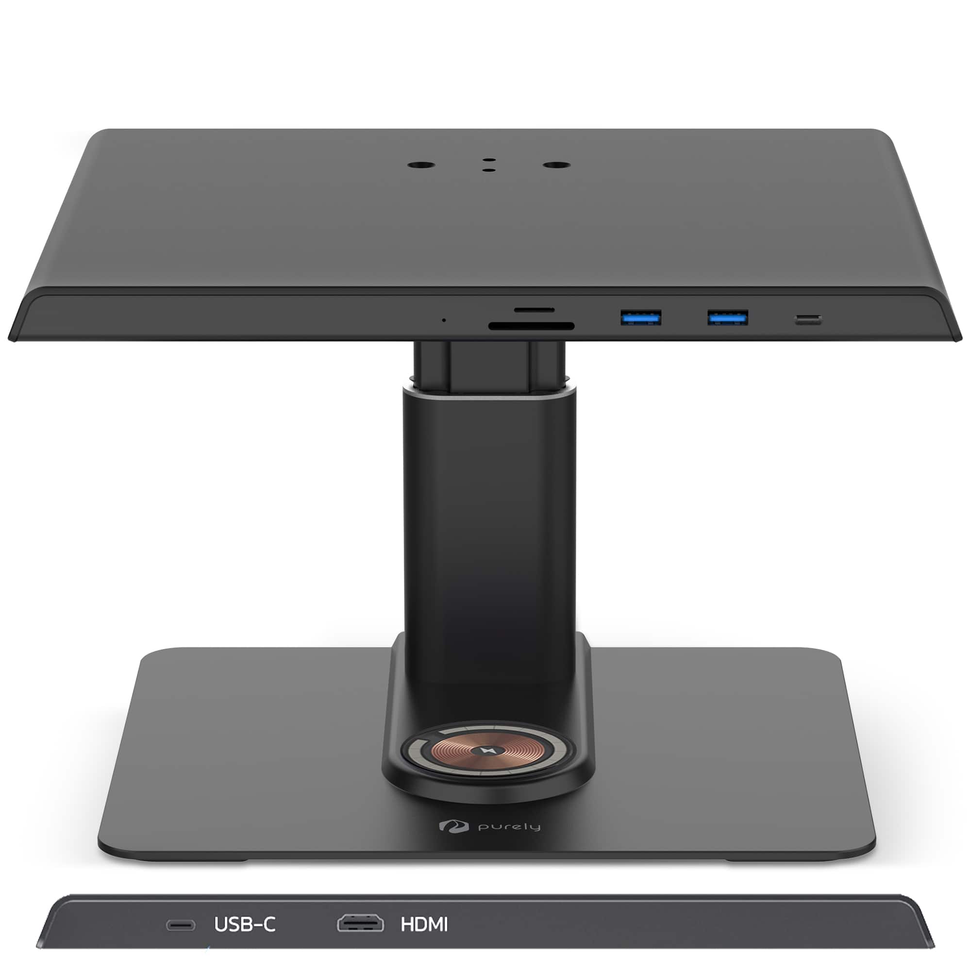 Purely - S502 Monitor Riser Docking Station with Wireless Charging - Black